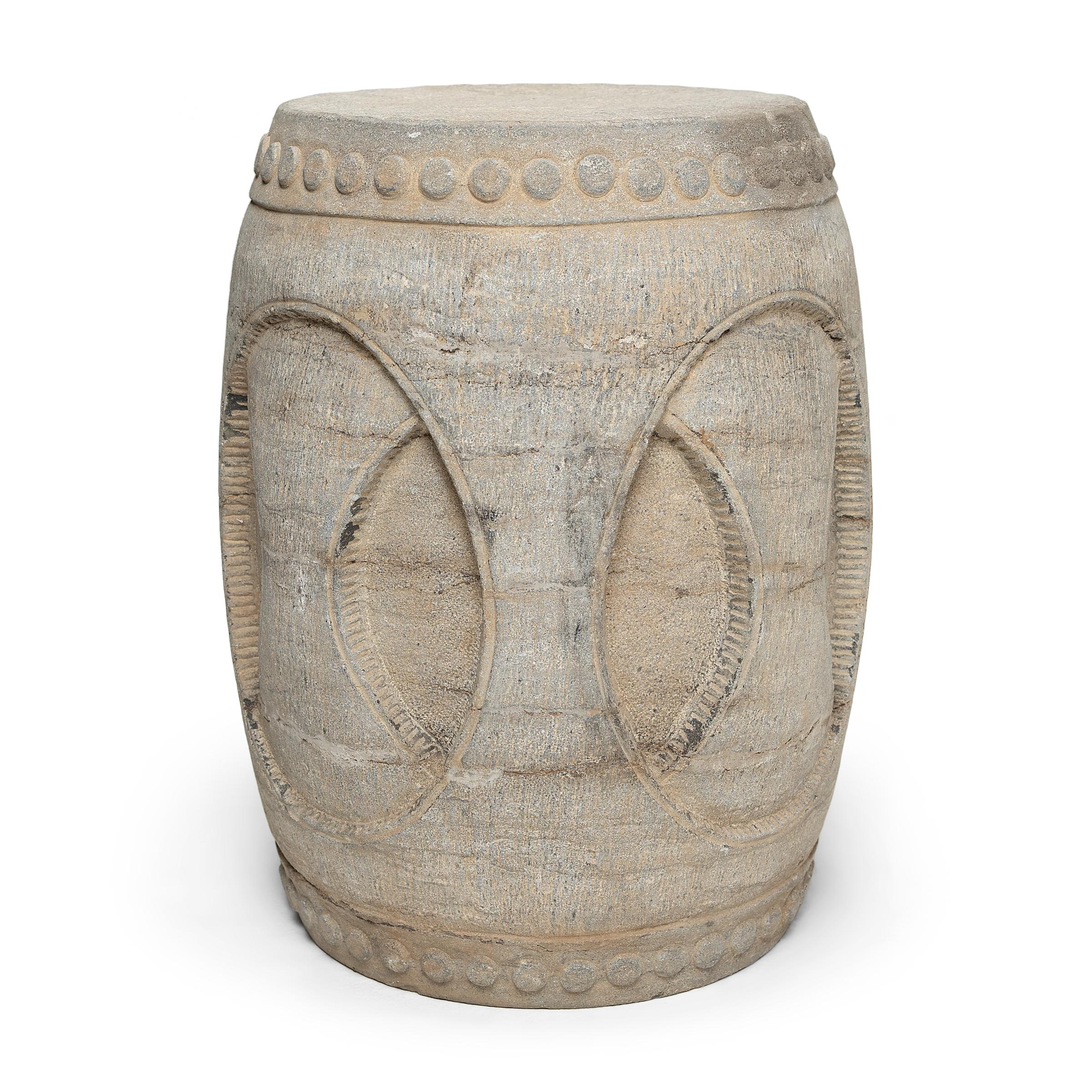 Drum-form stools such as this were traditionally used in gardens and outdoor pavilions where upper class scholars read, wrote, gathered for discussion and, in general, developed their inner sensibilities. This contemporary example was carved from a