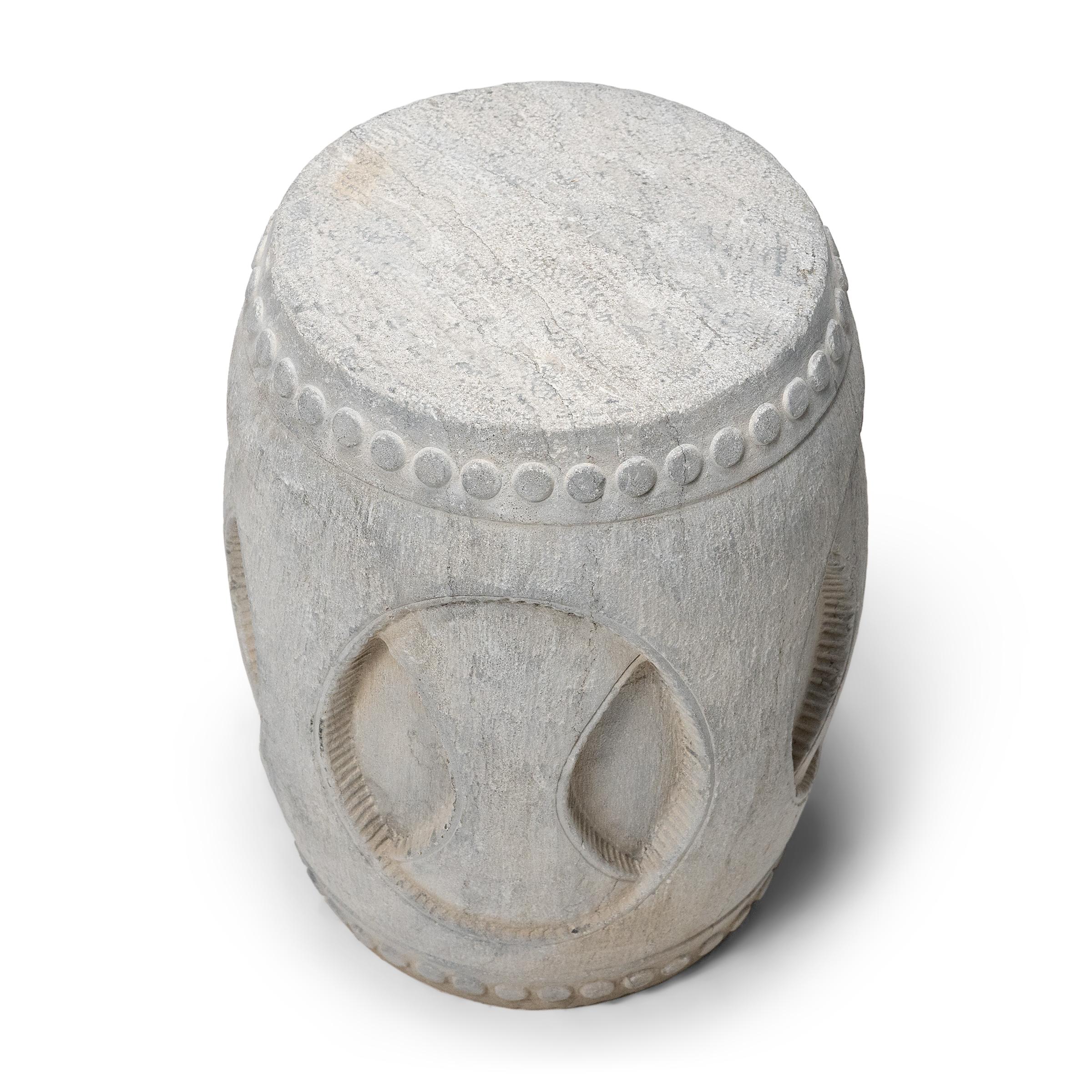 Carved Chinese Interlocking Stone Drum Table