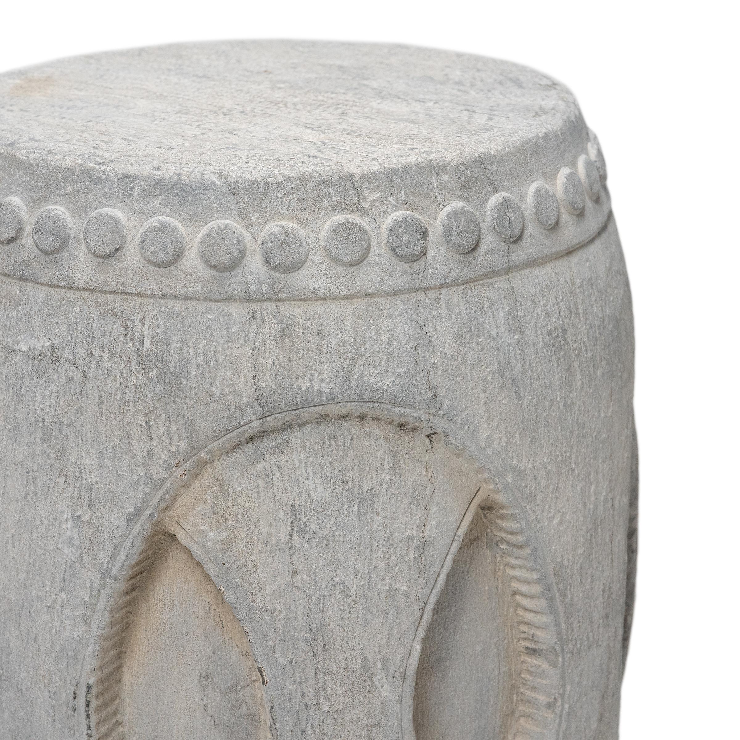 Carved Chinese Interlocking Stone Drum For Sale