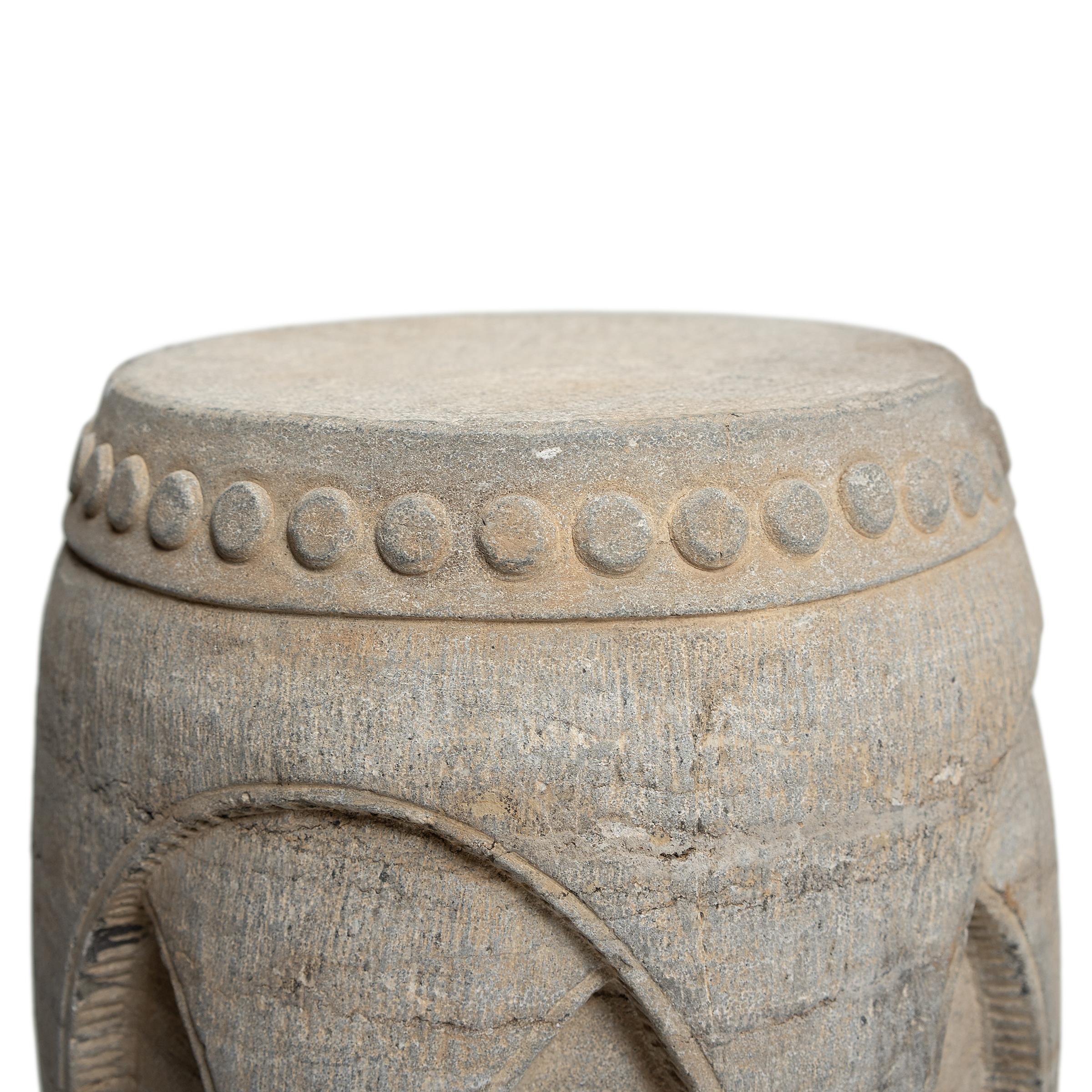 Qing Chinese Interlocking Stone Drum, c. 1900