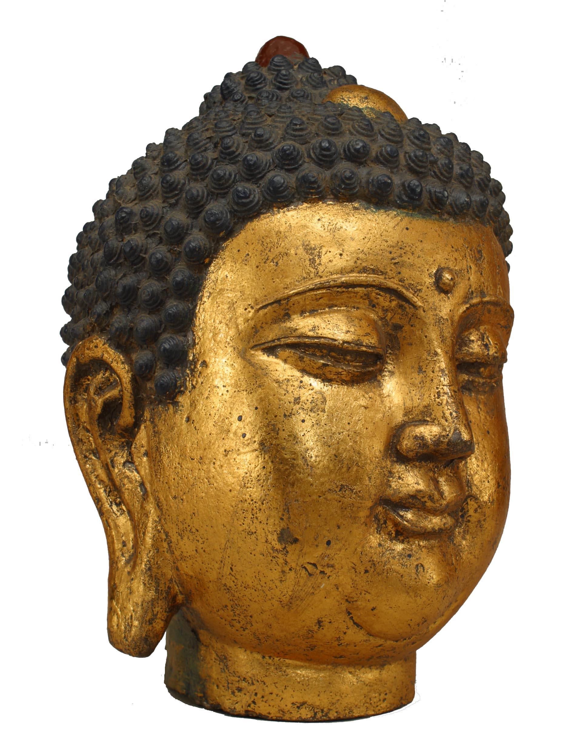Asian Chinese style gilt and polychromed cast iron bust of Buddha.
 