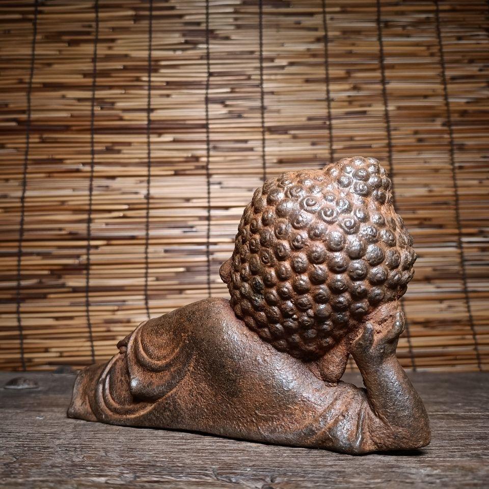 Vintage Chinese Iron Big Head Sleeping Sakyamuni Buddha Statue For Sale 1
