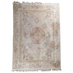 Chinese Ivory Floral and Urn Wool Carpet, 20th Century