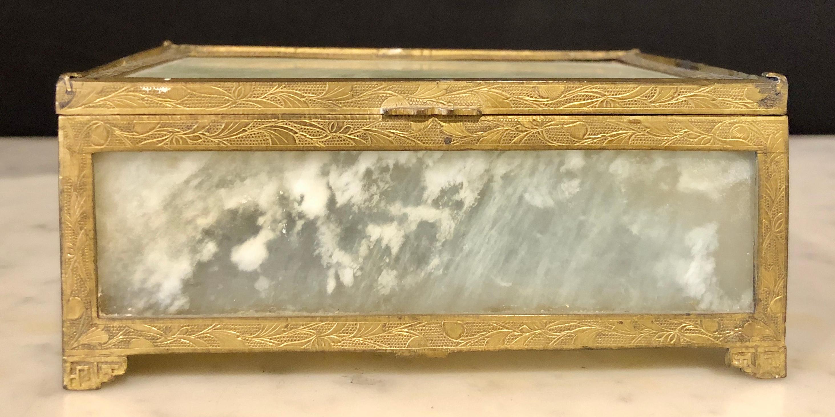 Chinese Export Chinese Jade and Gilt Metal Vanity Box, Casket Box