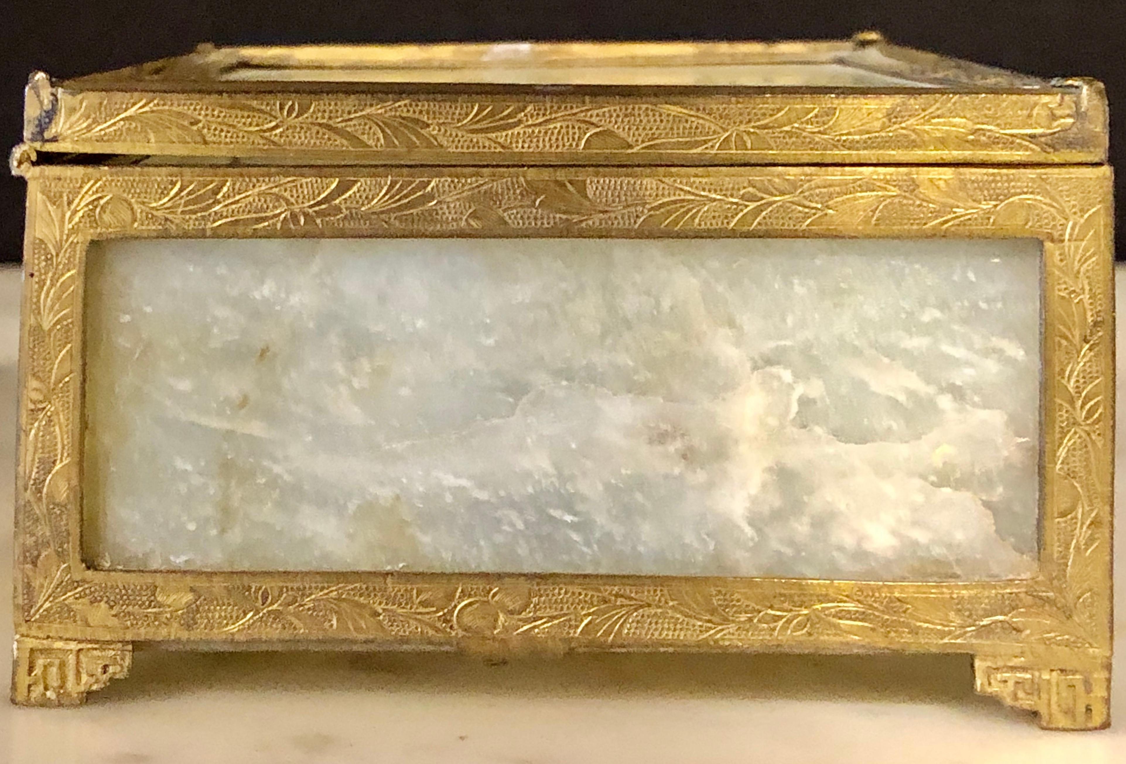 20th Century Chinese Jade and Gilt Metal Vanity Box, Casket Box