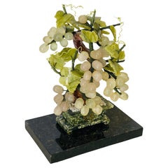 Vintage Chinese Jade and Jadeite Grapes Vine on Stand