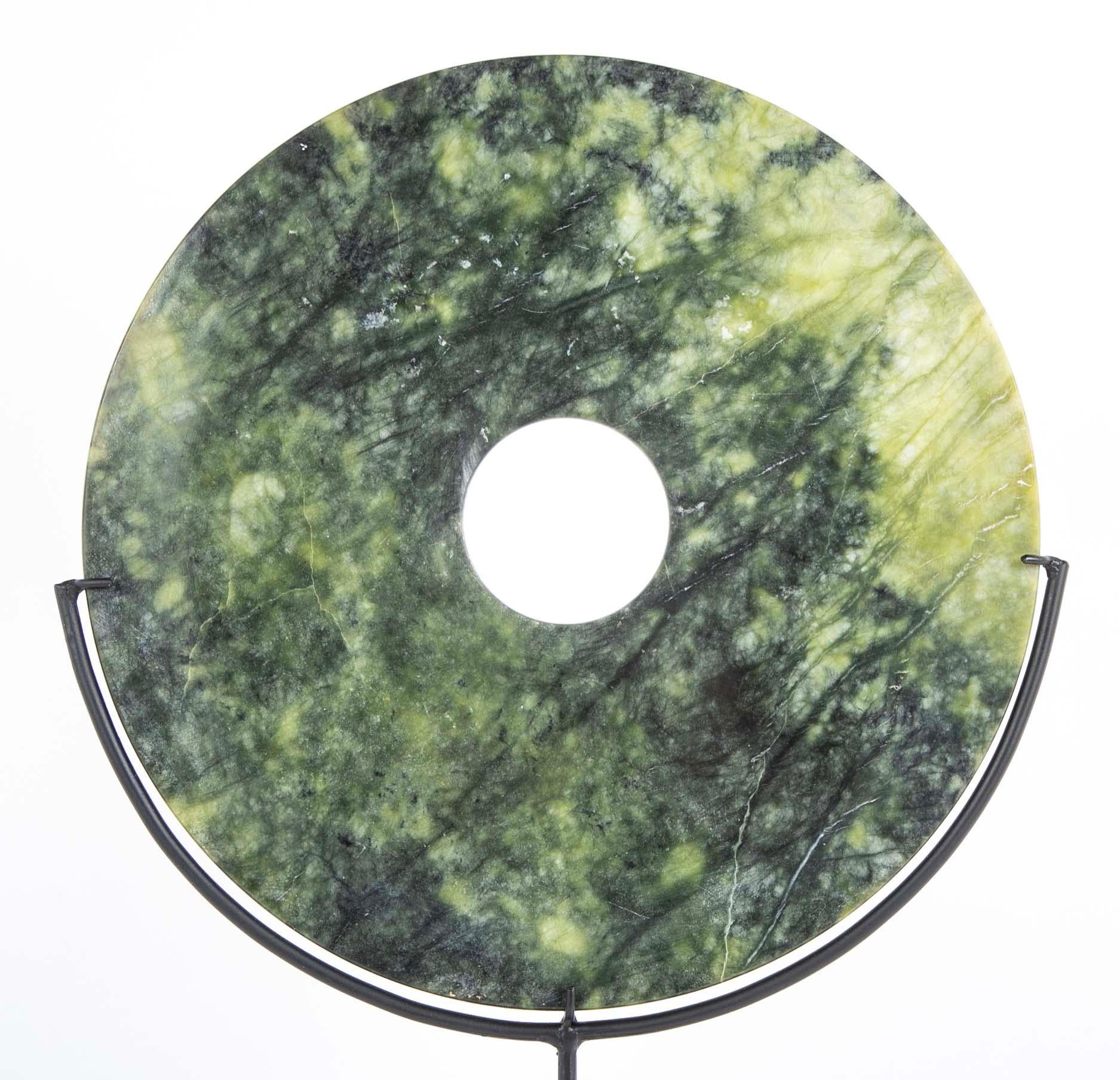 Chinois Chinese Jade Bi Disc On Custom Steel Base, Sarge Scale en vente