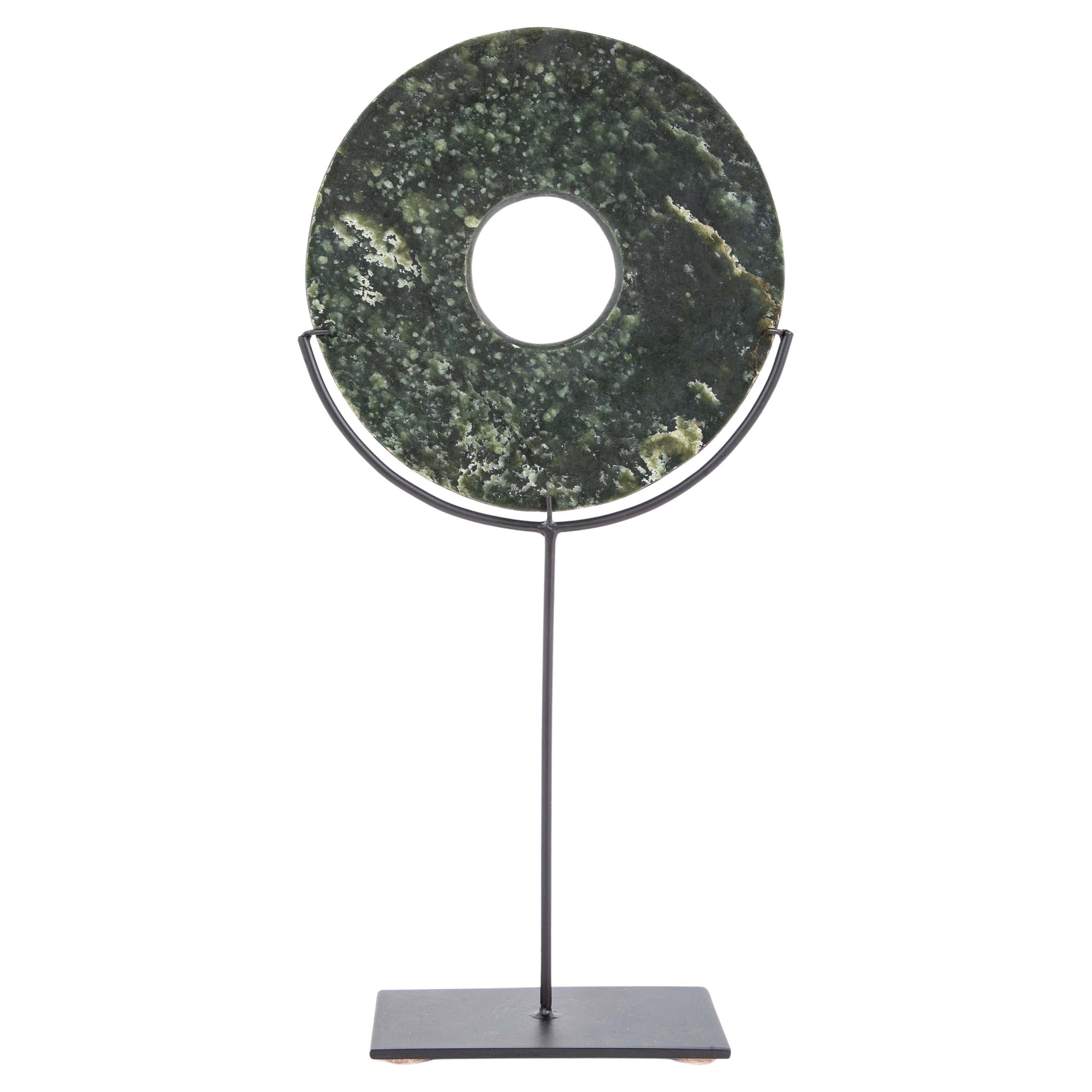 Chinese Jade Bi Disc On Custom Steel Stand