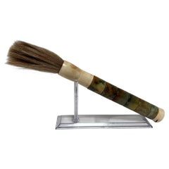 Hand-Carved Chinese Jade Calligraphy Brush with Horsehair Tip, 1950