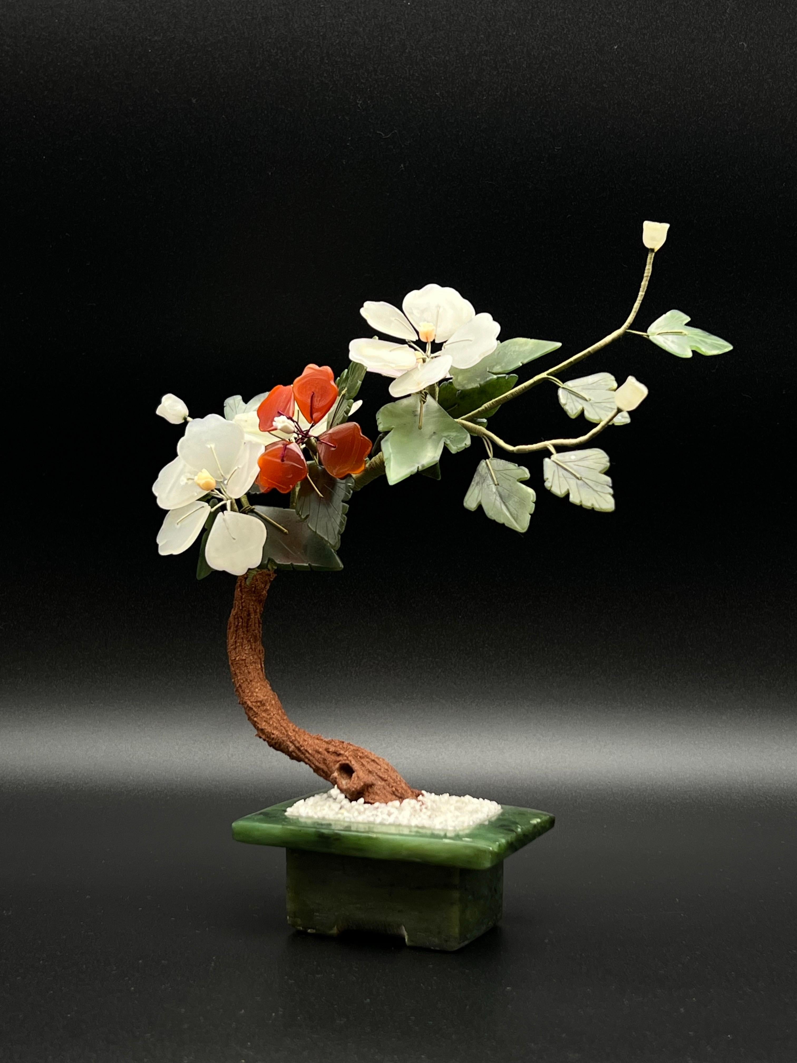 Carved Chinese Jade Bonsai Tree with Jade Pot