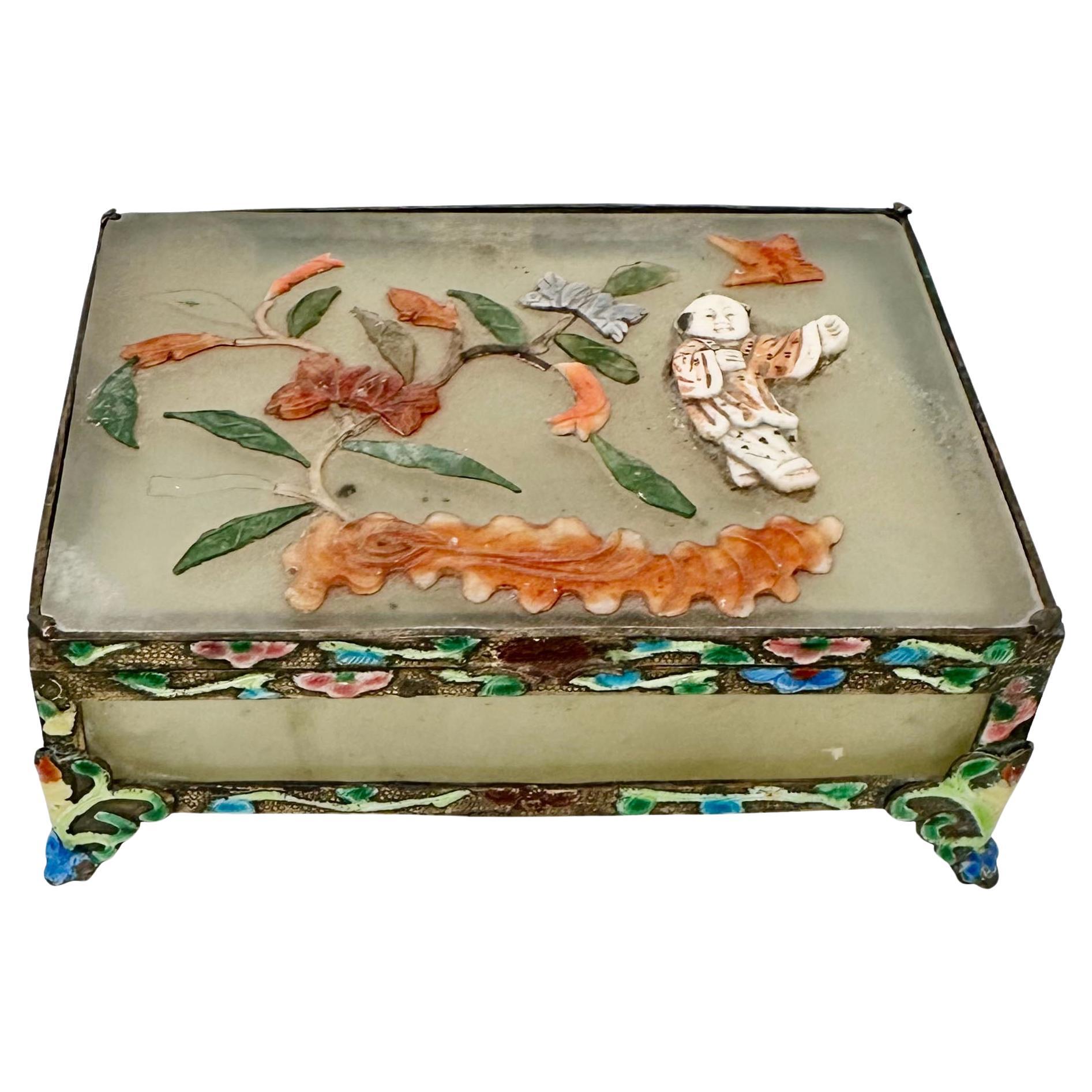 Caja china de jade Piedras semipreciosas