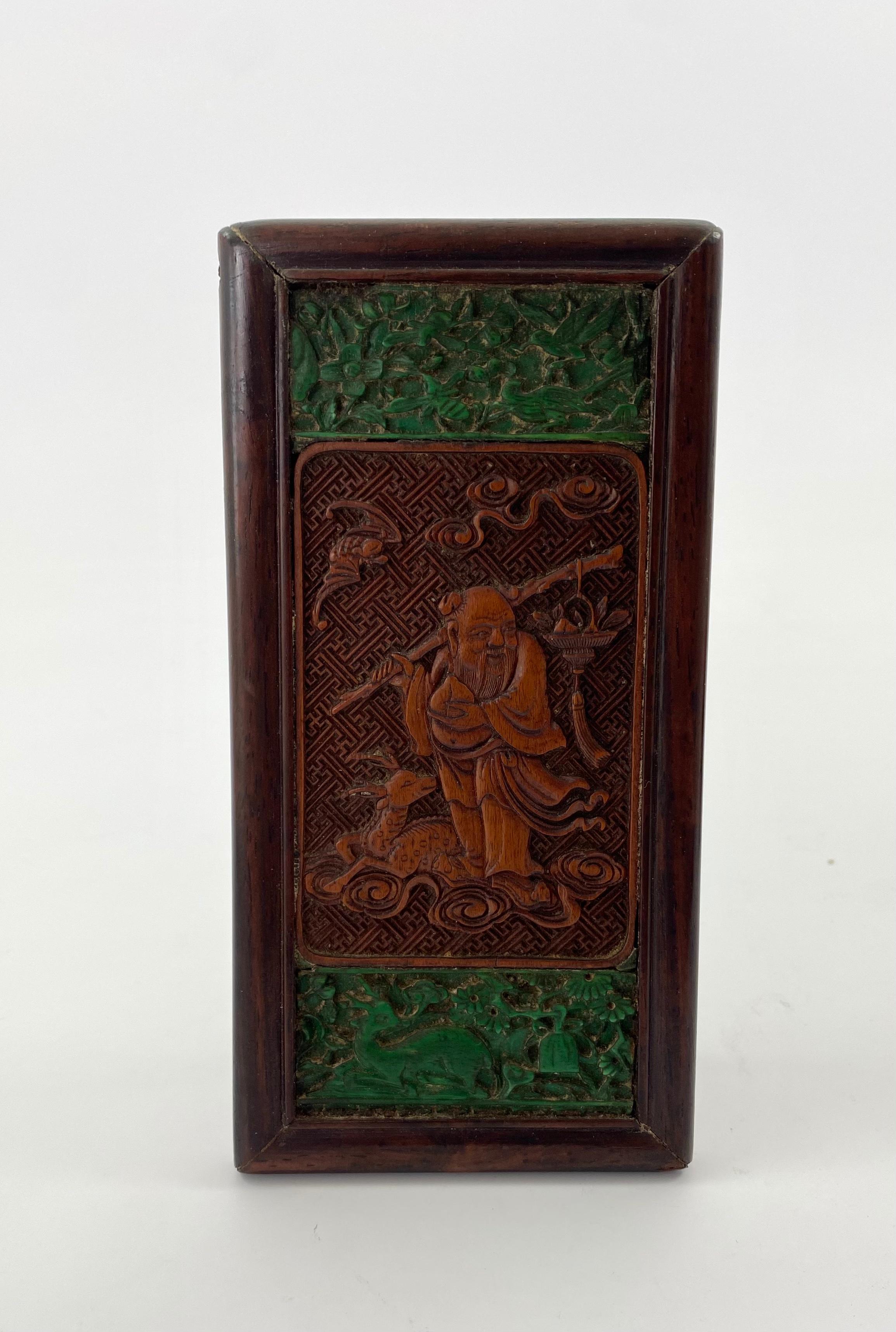 Chinese Jade & Boxwood Table Screen, Shoulao, Early 19th C. Qing Dynasty 5