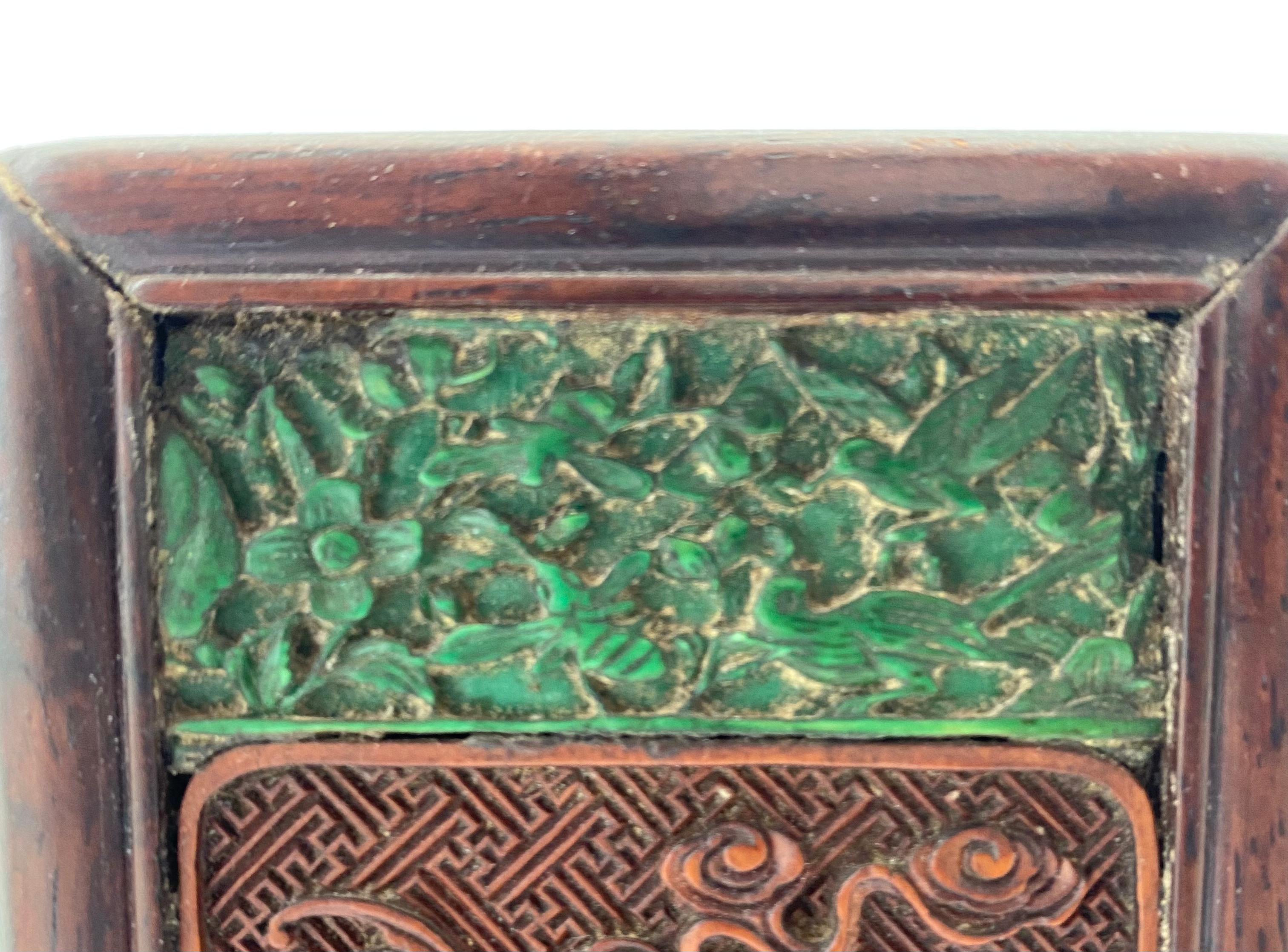 Carved Chinese Jade & Boxwood Table Screen, Shoulao, Early 19th C. Qing Dynasty