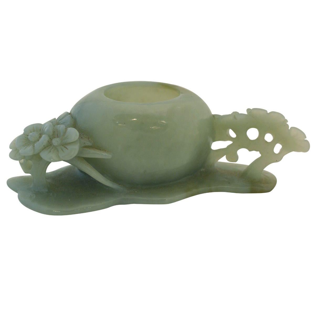 Chinese Jade Brush Washer with Openwork Carving For Sale