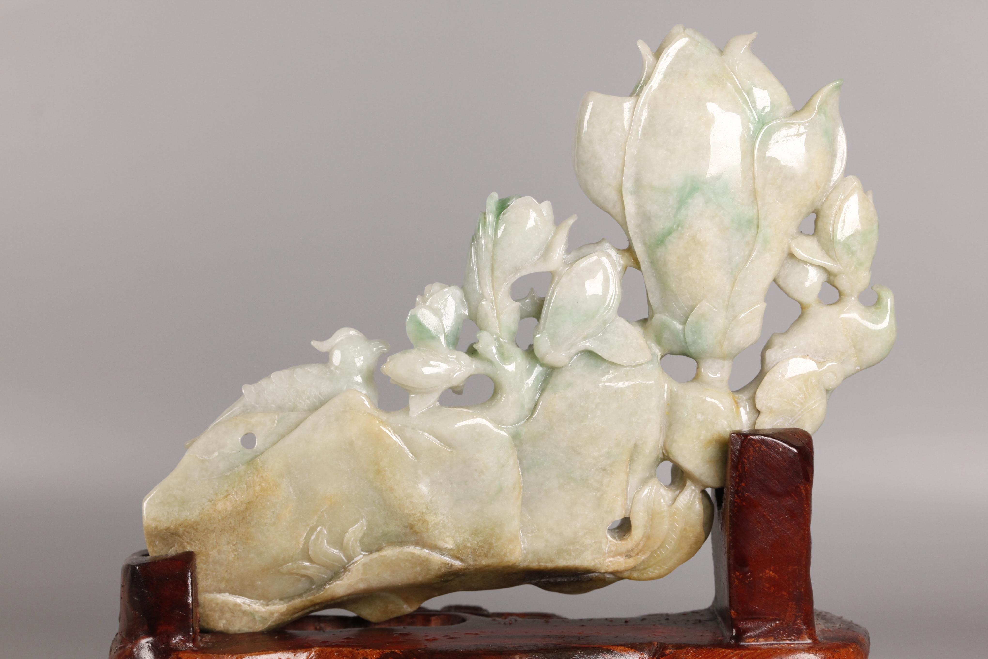 Jade Chinese jade carving of a branch of flowers For Sale