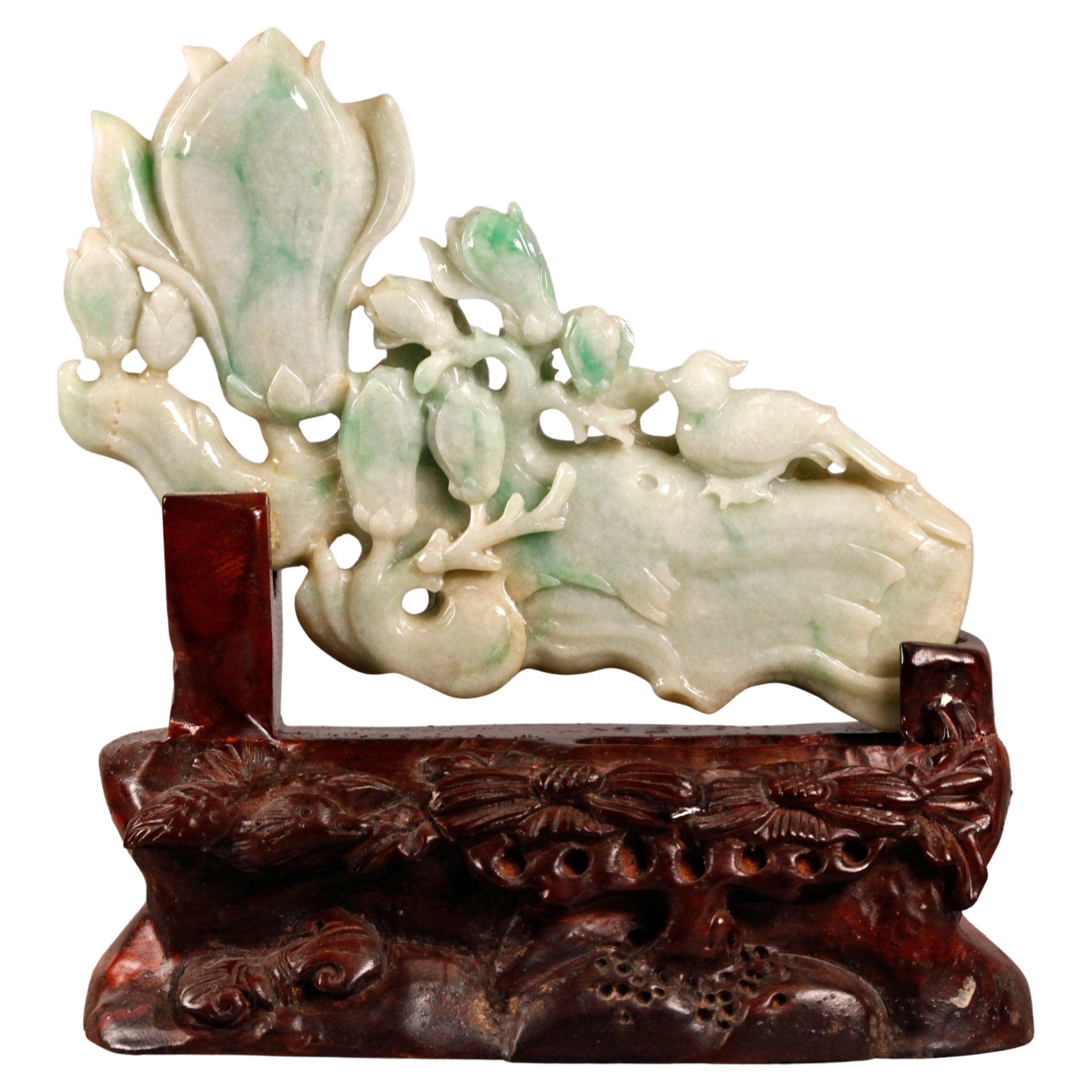 Chinese jade carving of a branch of flowers