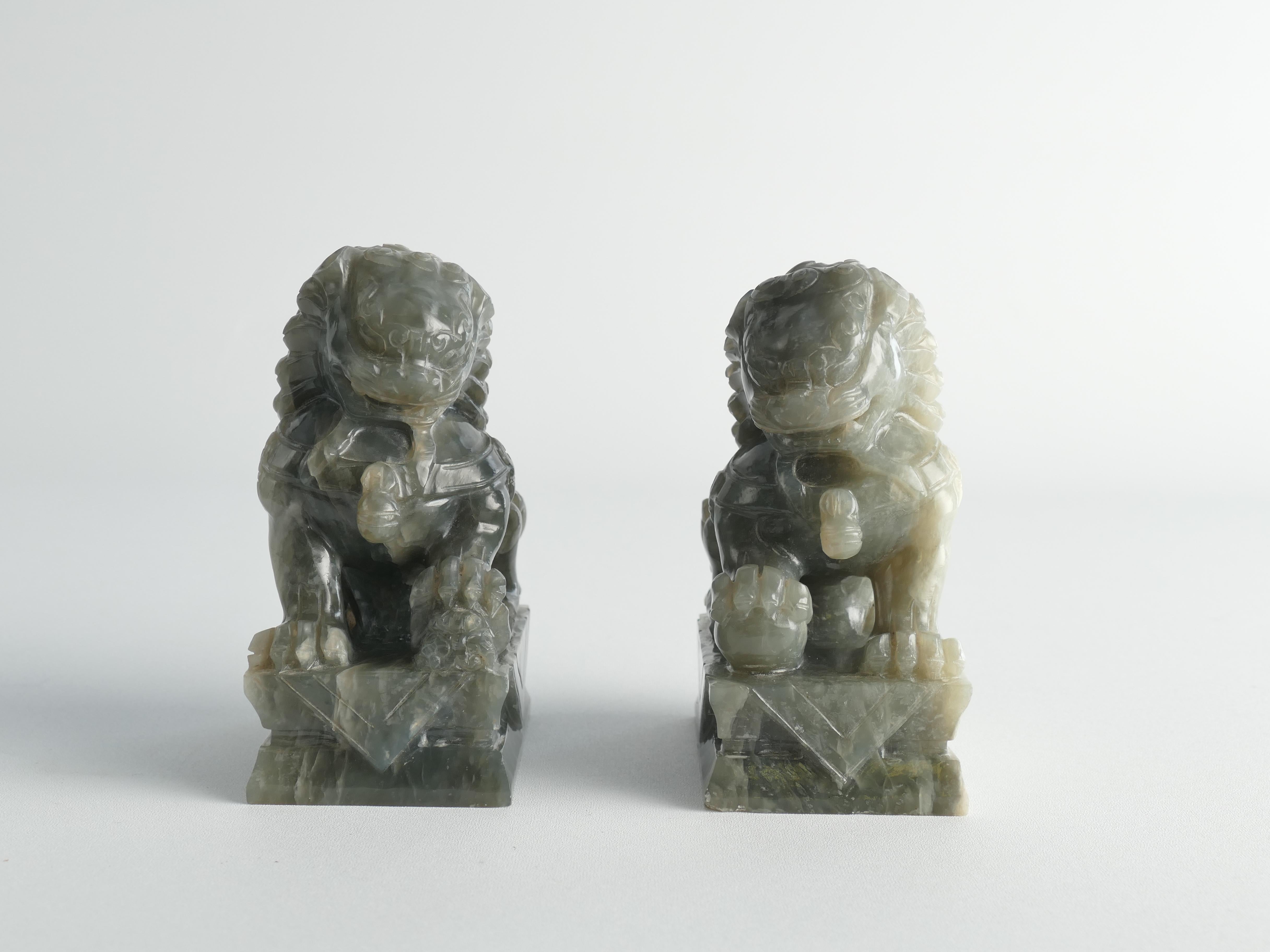 Chinese Jade Foo Dogs, Set of Two For Sale 4