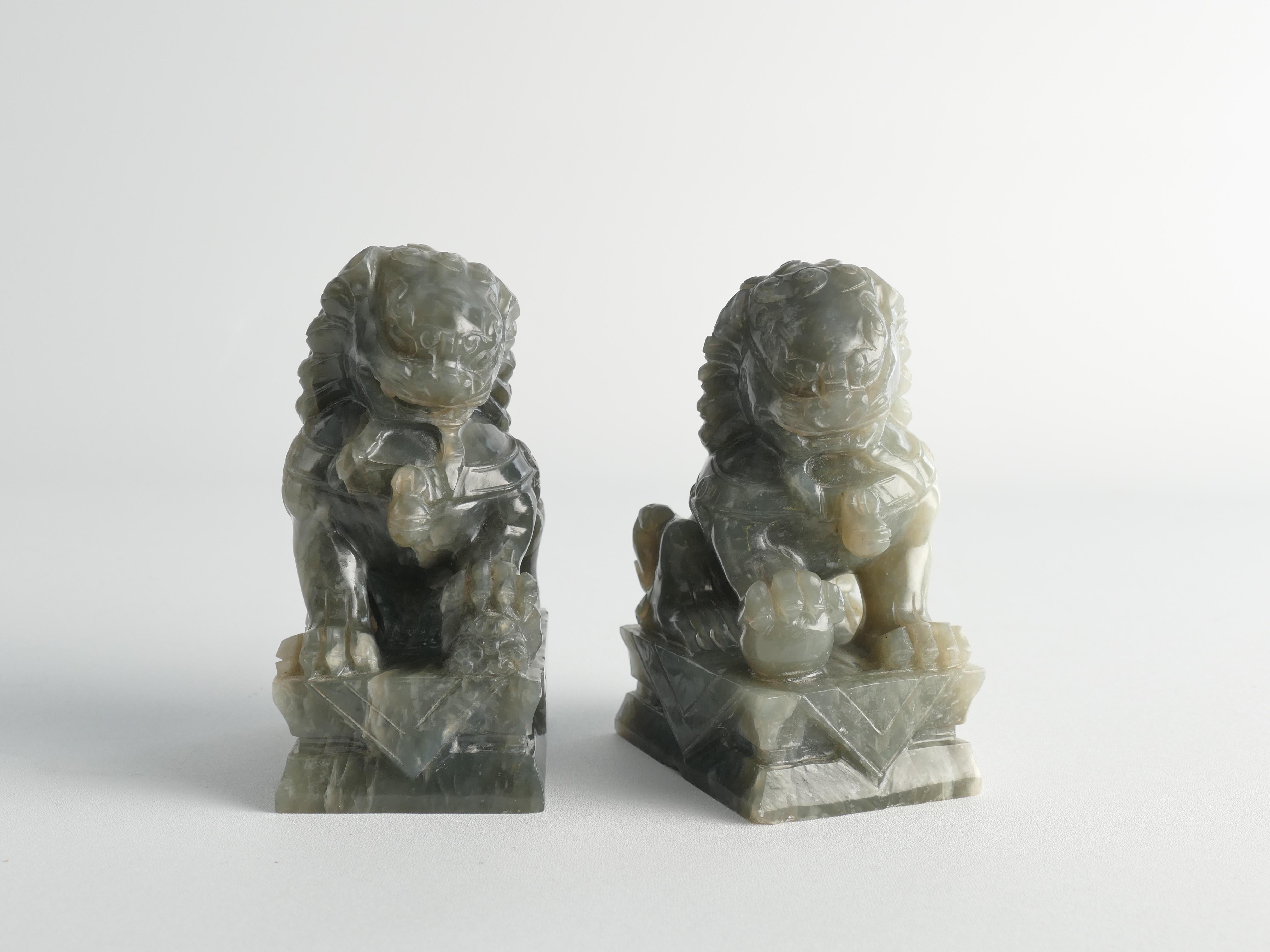 Chinese Jade Foo Dogs, Set of Two For Sale 5