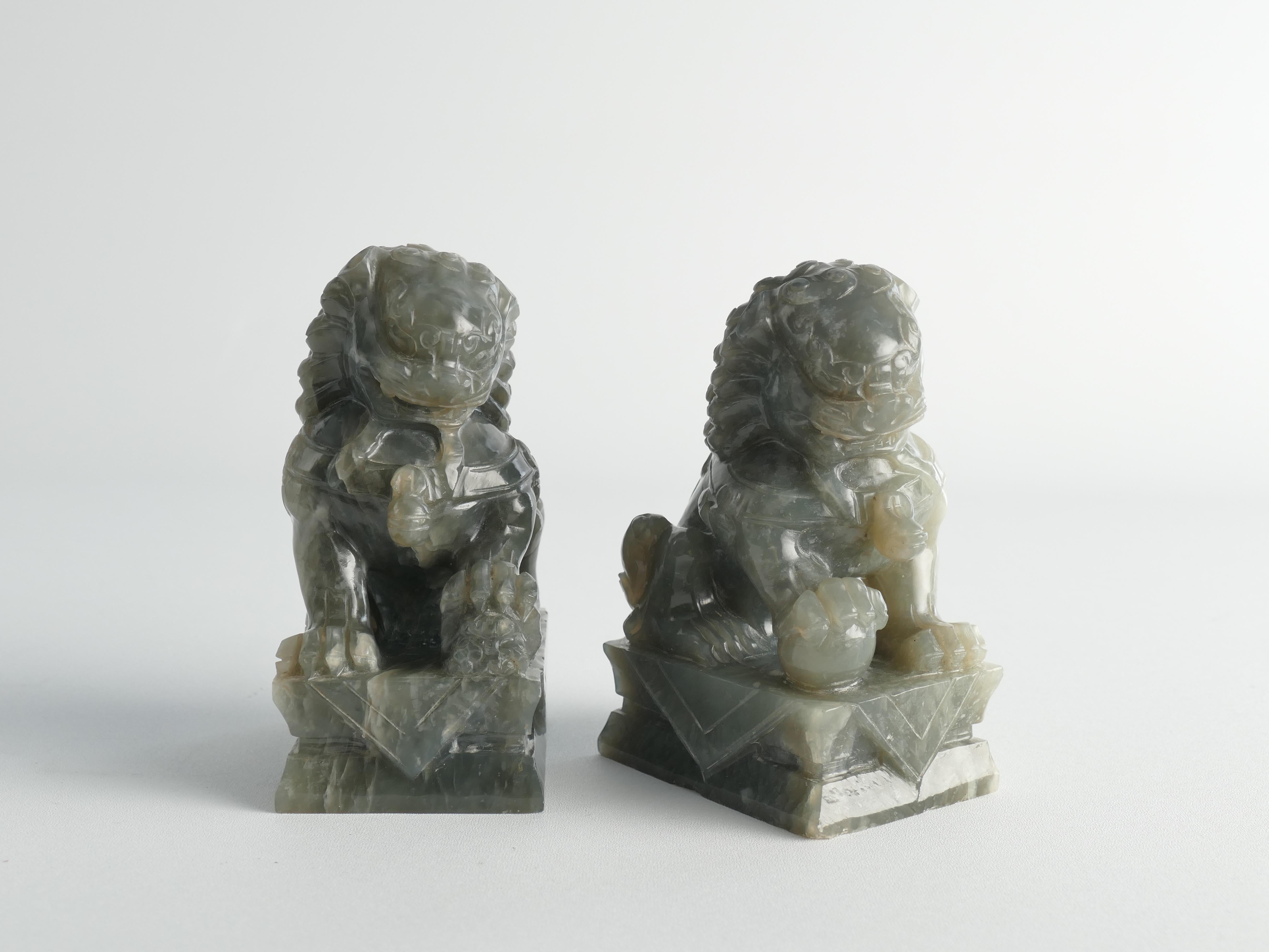 Chinese Jade Foo Dogs, Set of Two For Sale 6