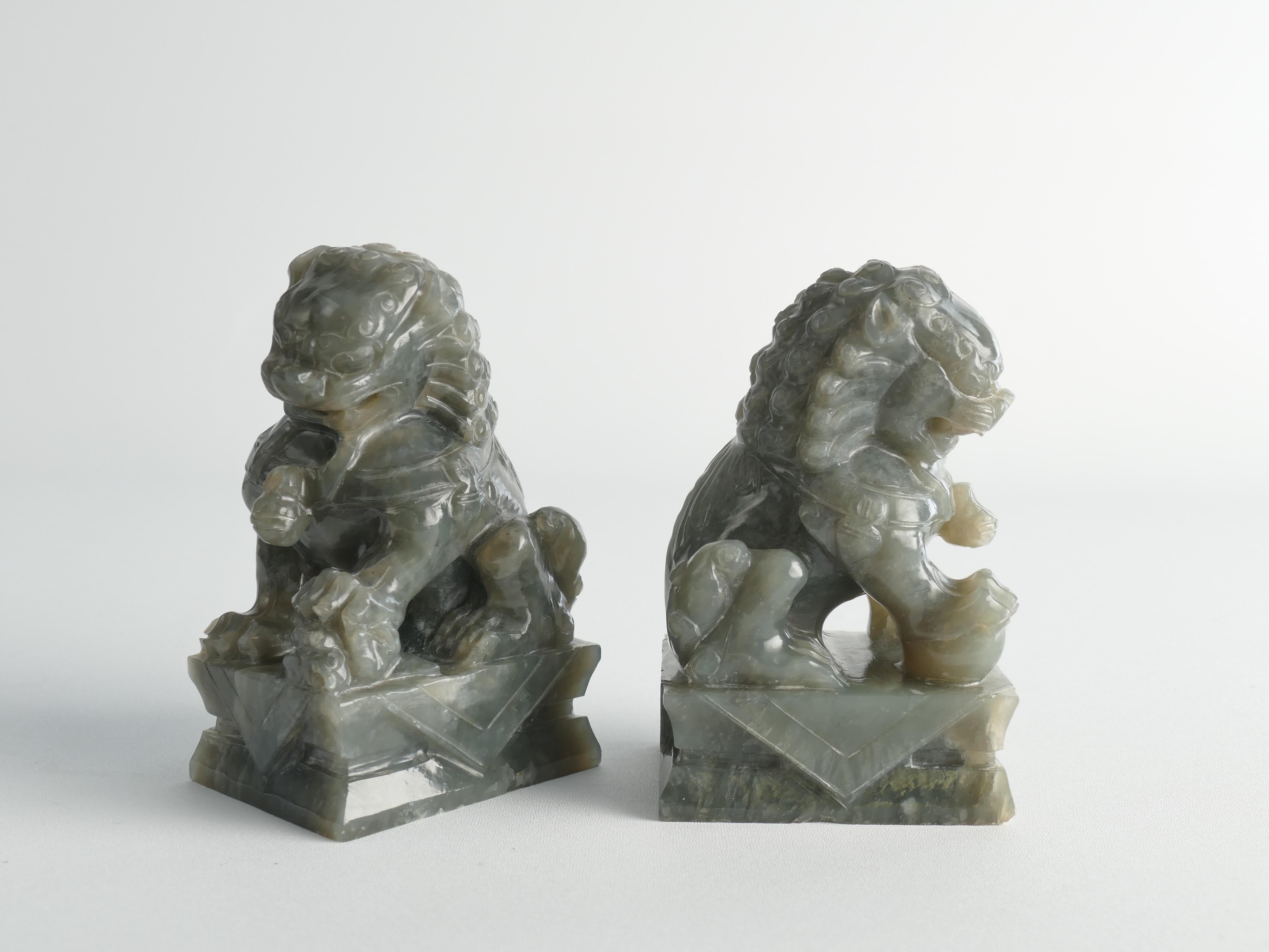 Chinese Jade Foo Dogs, Set of Two For Sale 8