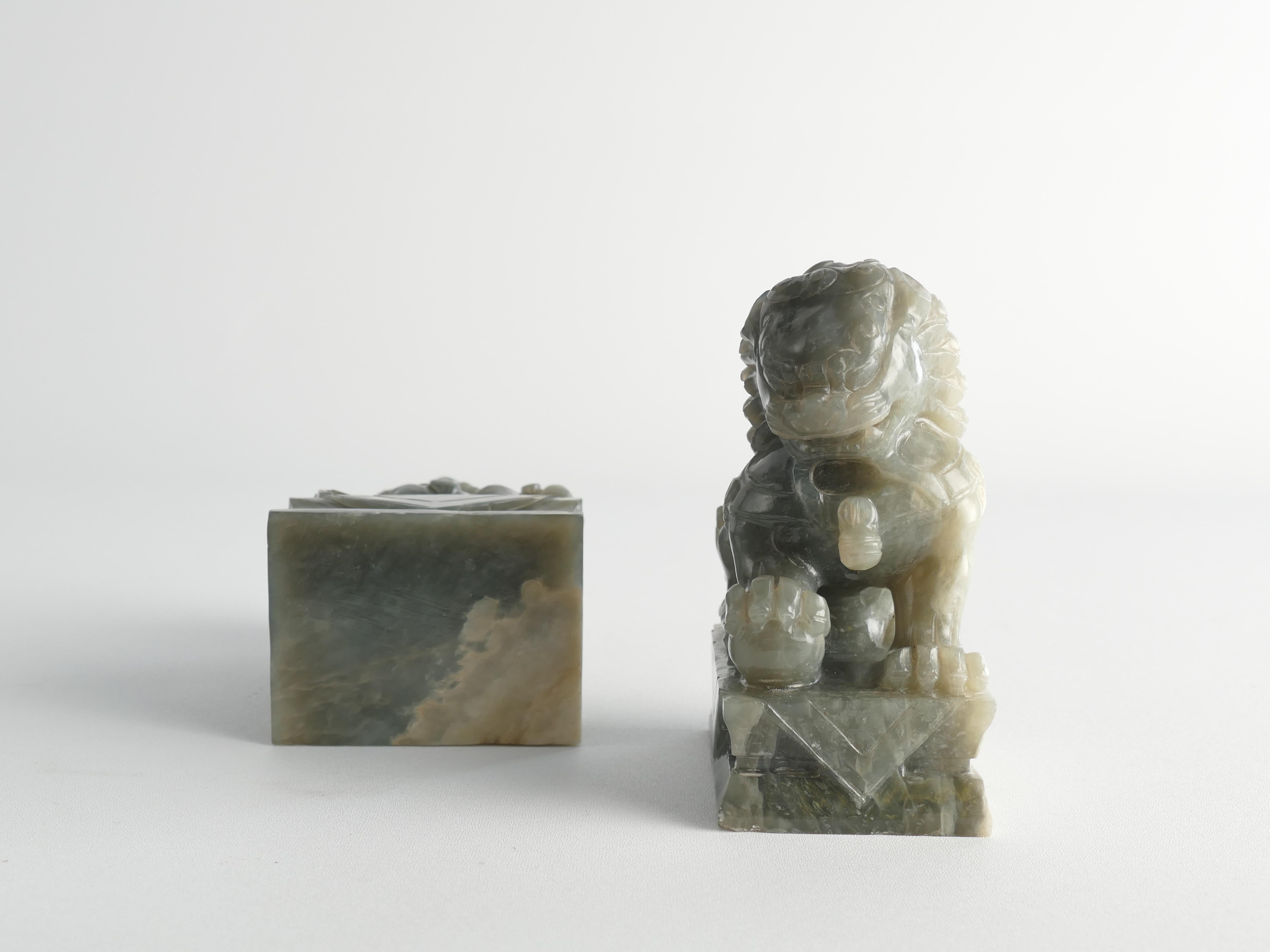 Chinese Jade Foo Dogs, Set of Two For Sale 11