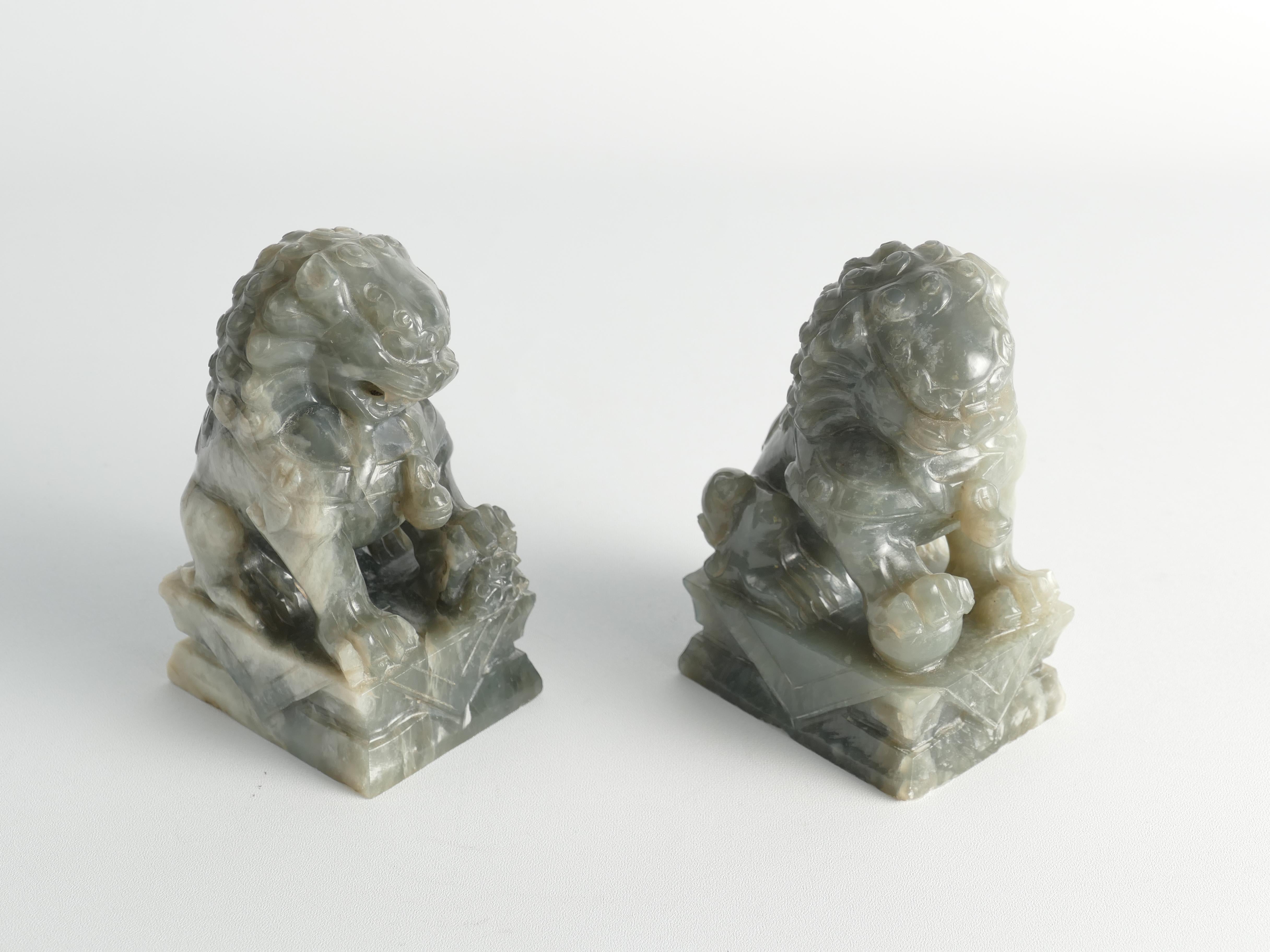 Chinese Export Chinese Jade Foo Dogs, Set of Two For Sale