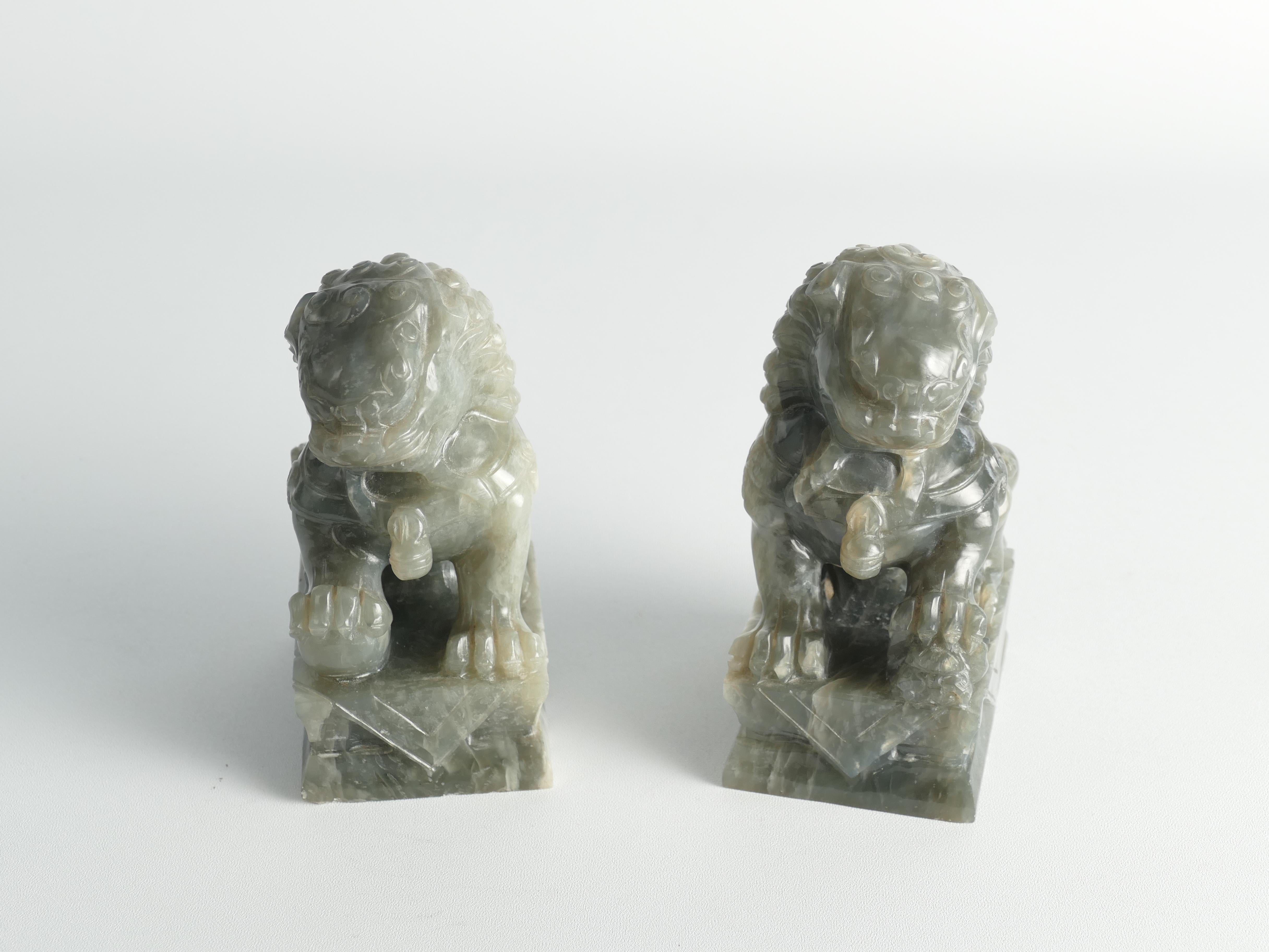 Chinese Jade Foo Dogs, Set of Two For Sale 1