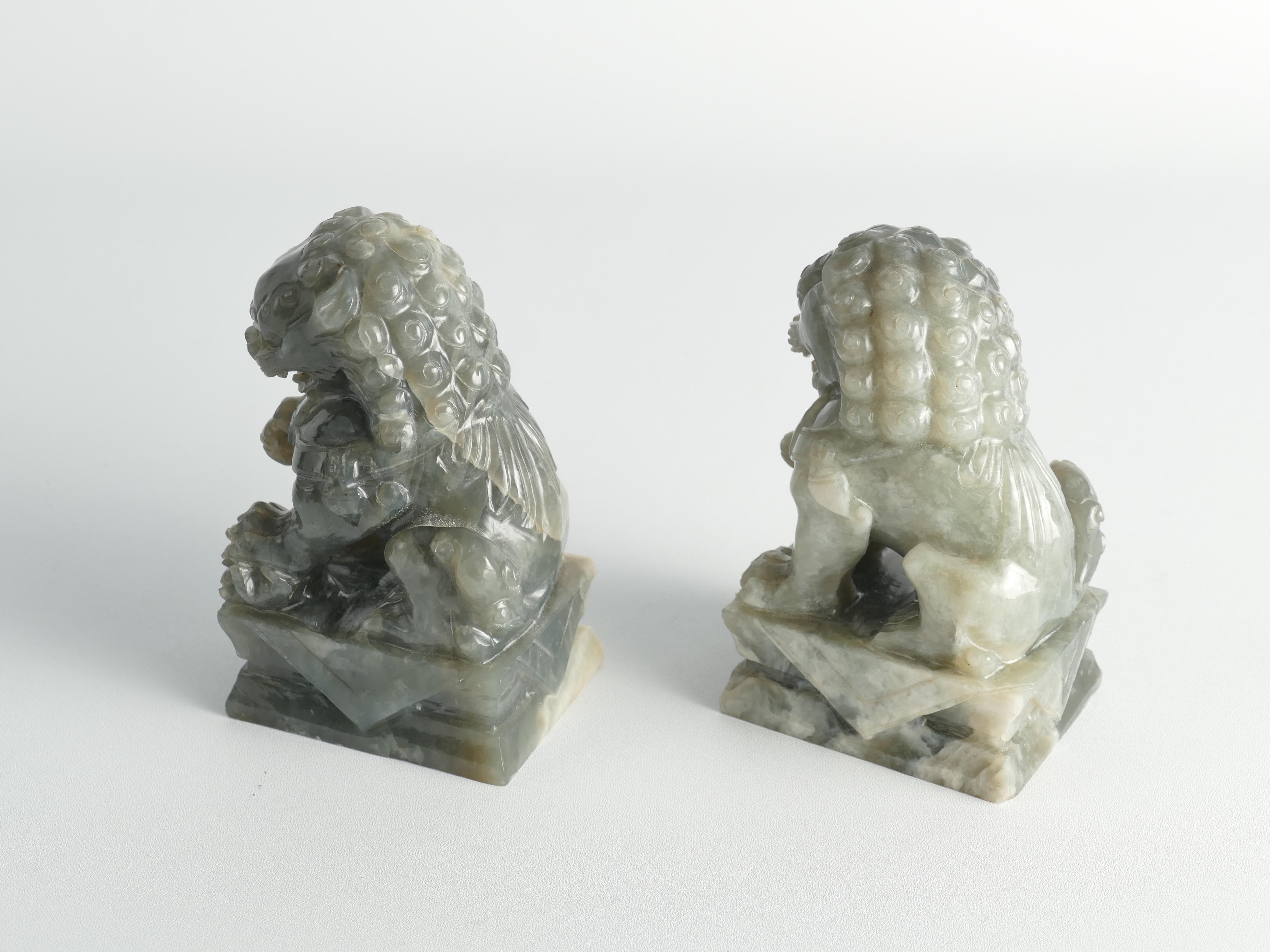 Chinese Jade Foo Dogs, Set of Two For Sale 2