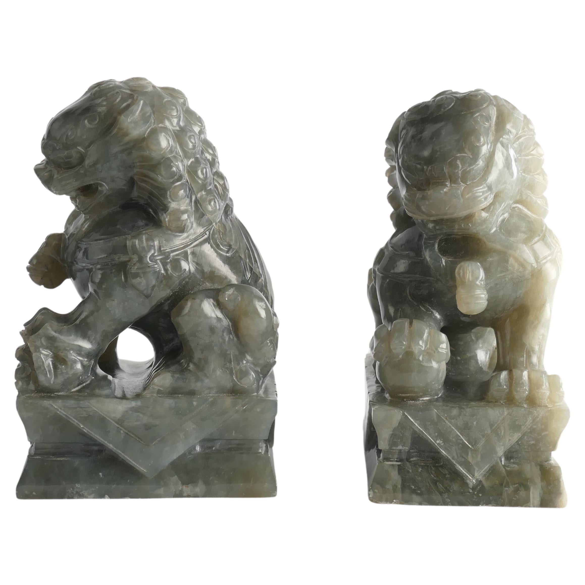 Chinese Jade Foo Dogs, Set of Two For Sale