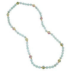 Chinesische Jade-Edelstein-Halskette mit Cloisonné-Emaille-Blumen-Akzent-Perlen, 1950er Jahre