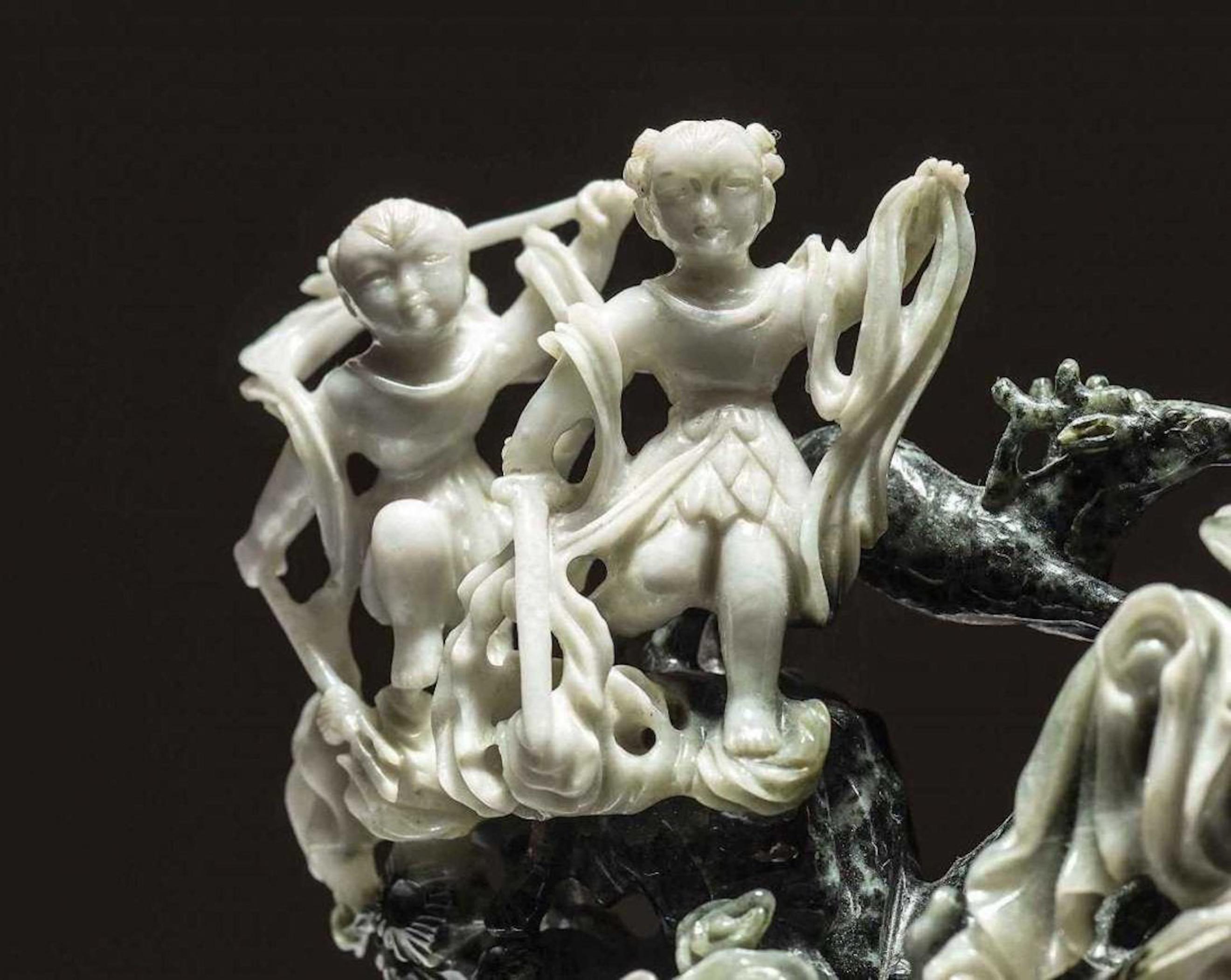 20th Century Chinese Jade Group of a Female Deity Ascending the Heavens For Sale