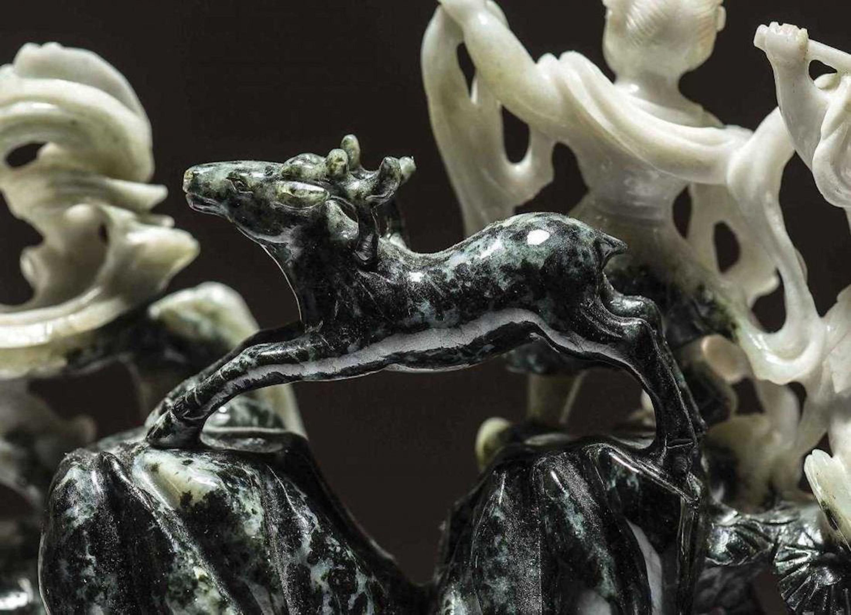 Chinese Jade Group of a Female Deity Ascending the Heavens For Sale 3
