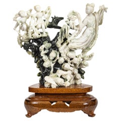 Chinese Jade Group of a Female Deity Ascending the Heavens
