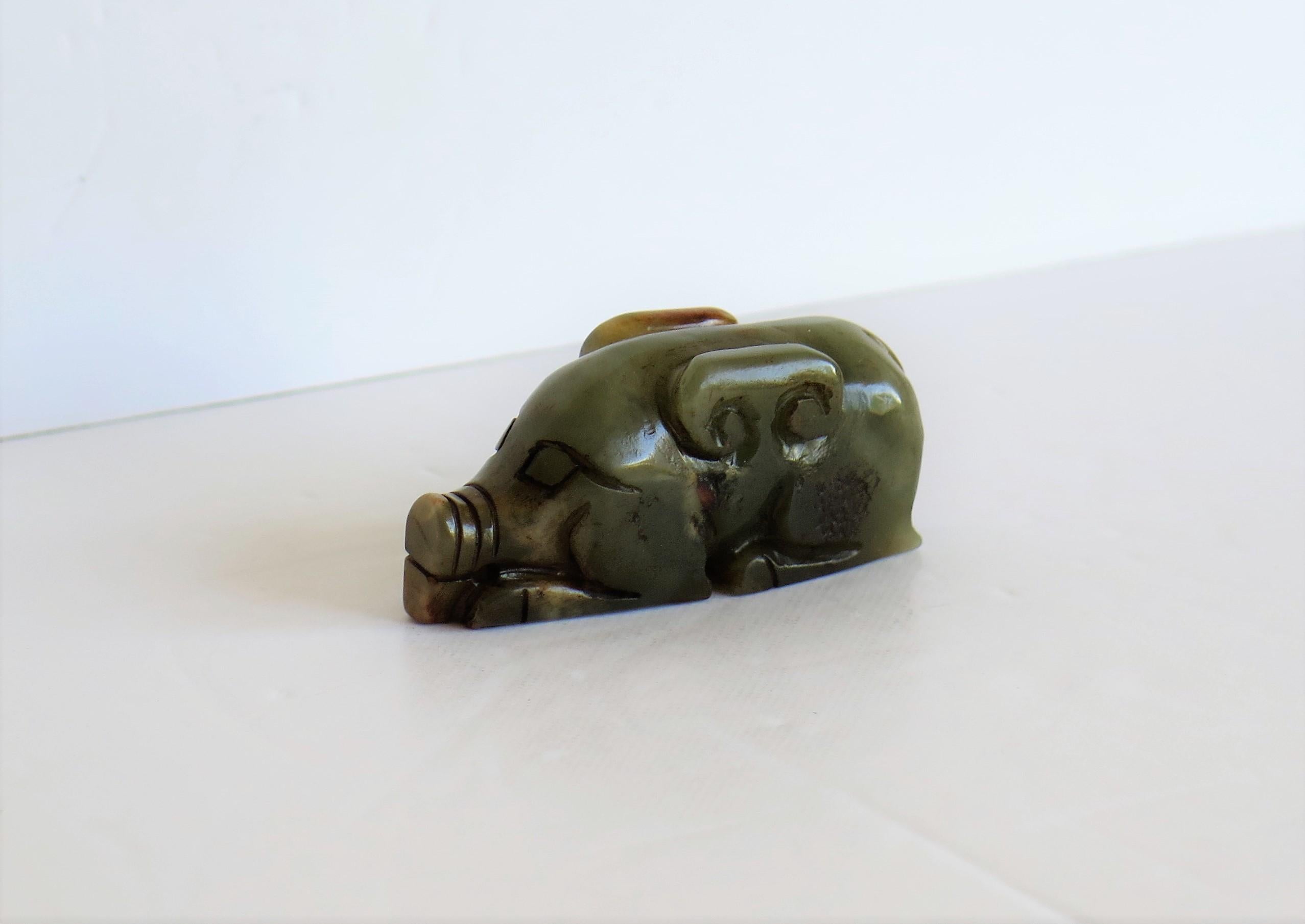 Chinese Jade Hand Carved Pig Talisman Celadon Green and Russet, 19th Century 5