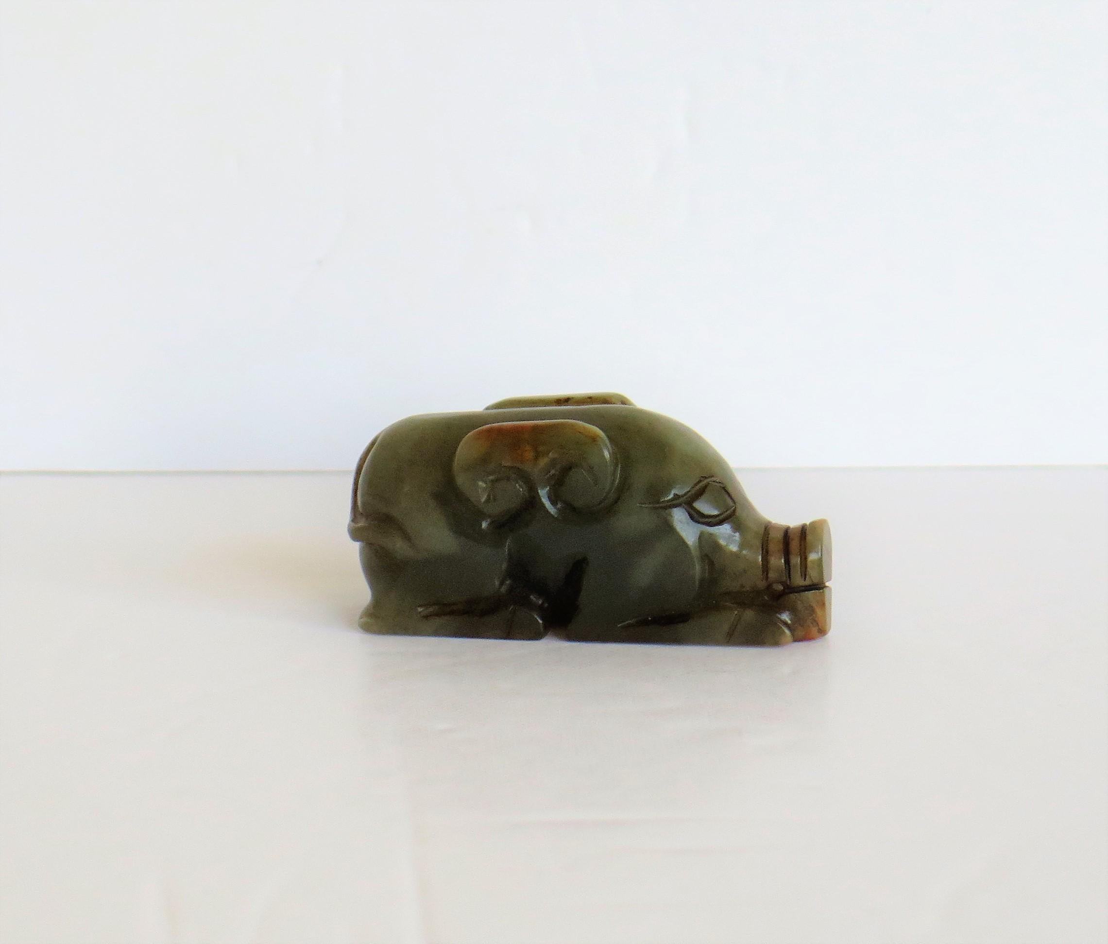 Chinese Jade Hand Carved Pig Talisman Celadon Green and Russet, 19th Century 6