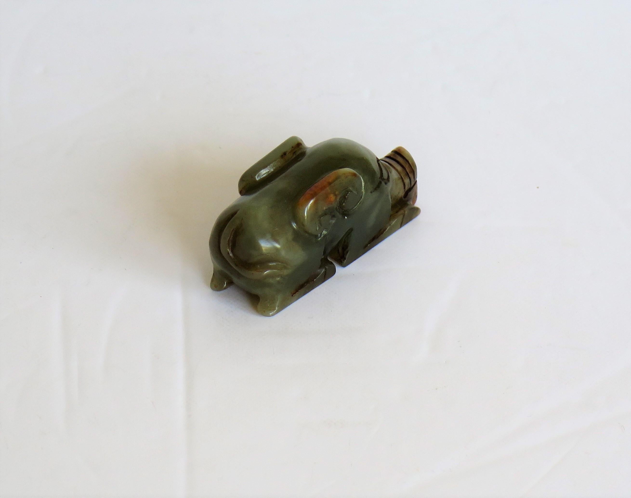 Chinese Jade Hand Carved Pig Talisman Celadon Green and Russet, 19th Century 8