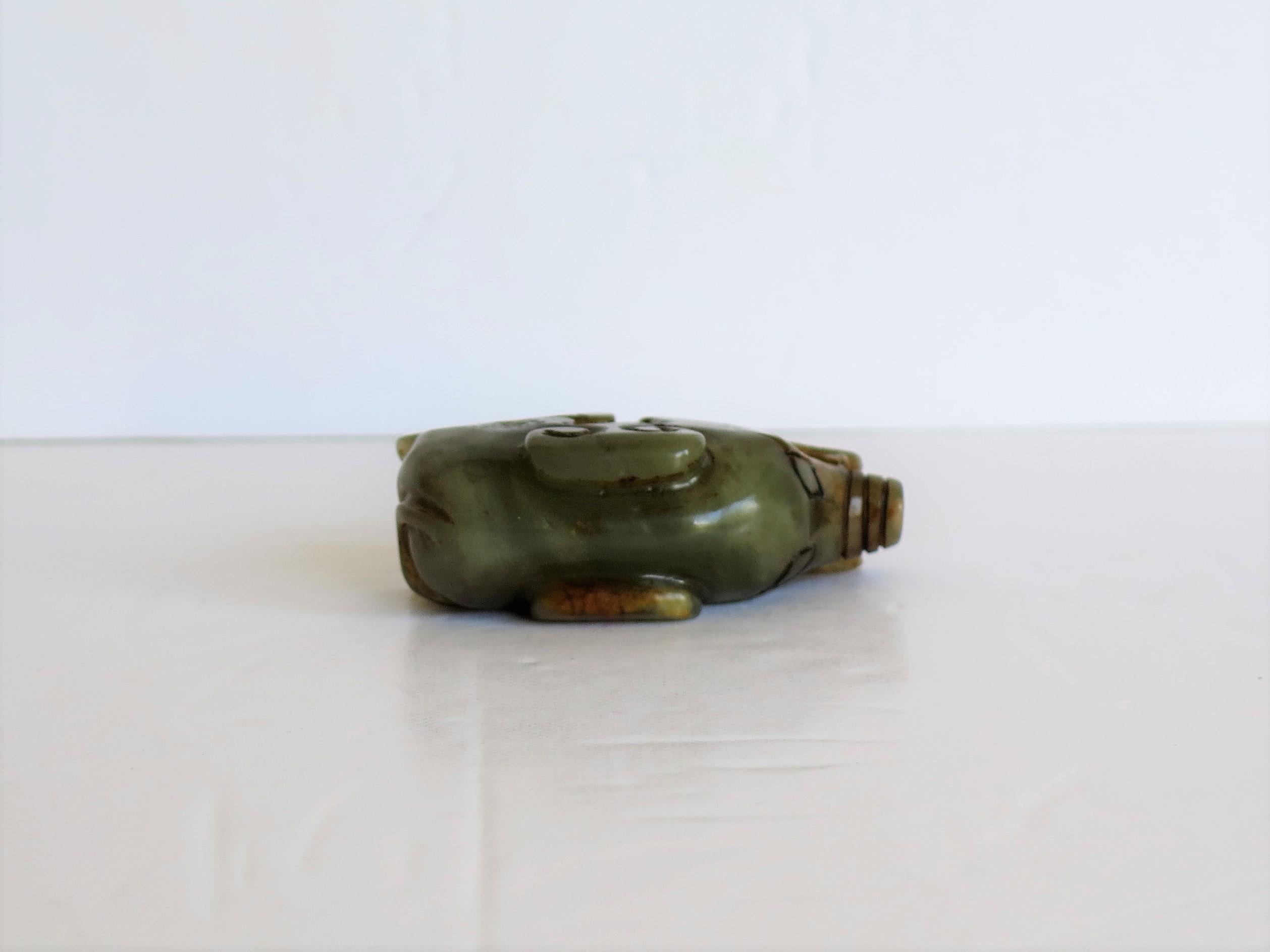 Chinese Jade Hand Carved Pig Talisman Celadon Green and Russet, 19th Century 12