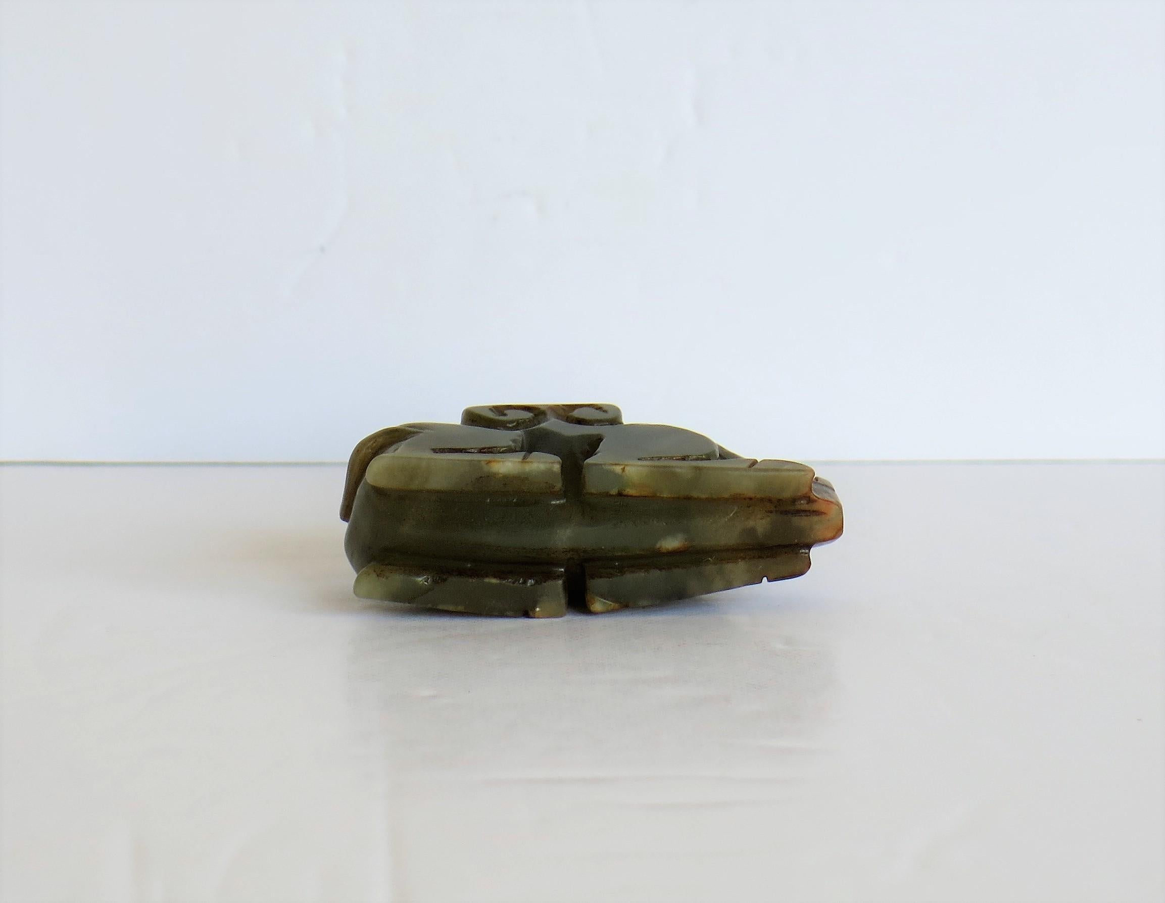 Chinese Jade Hand Carved Pig Talisman Celadon Green and Russet, 19th Century 13