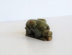 Chinese Jade Hand Carved Pig Talisman Celadon Green and Russet, 19th Century