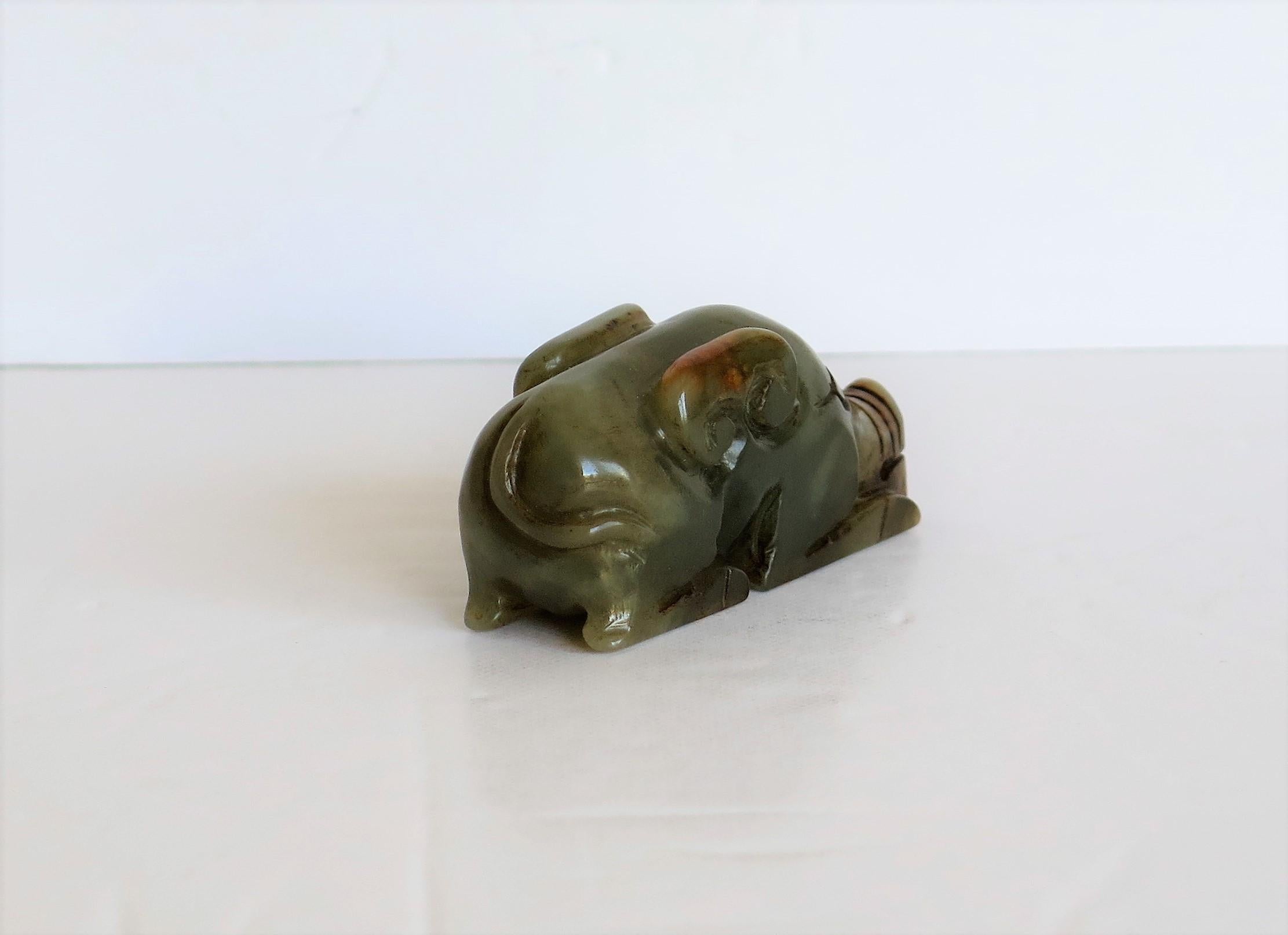 Chinese Jade Hand Carved Pig Talisman Celadon Green and Russet, 19th Century In Good Condition In Lincoln, Lincolnshire