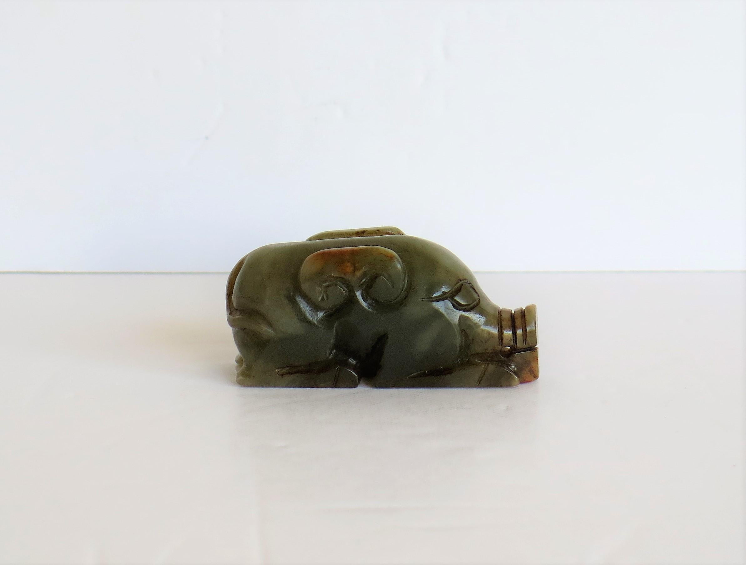 Chinese Jade Hand Carved Pig Talisman Celadon Green and Russet, 19th Century 1