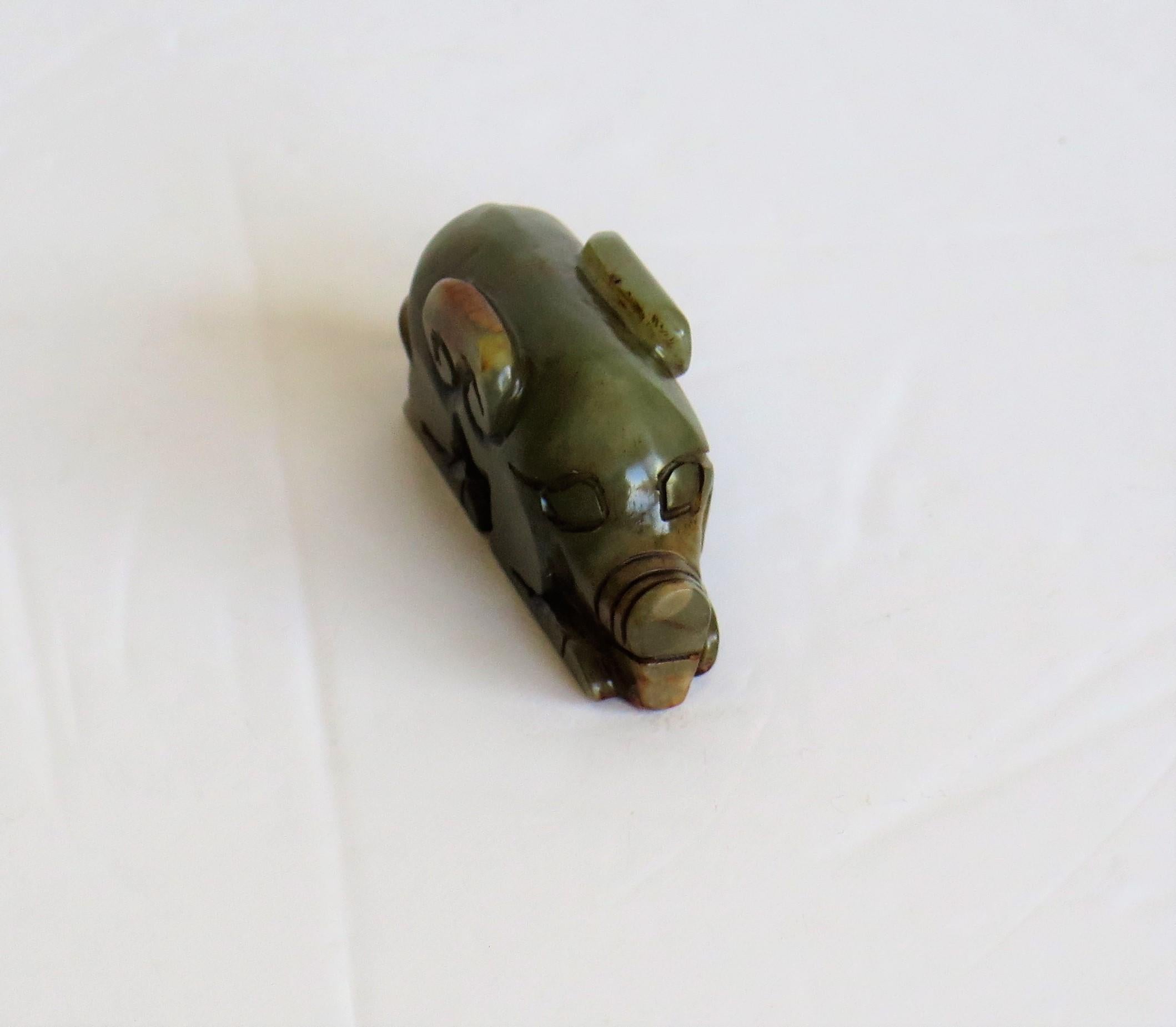 Chinese Jade Hand Carved Pig Talisman Celadon Green and Russet, 19th Century 3