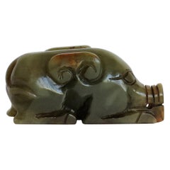 Chinese Jade Hand Carved Pig Talisman Celadon Green and Russet, 19th Century