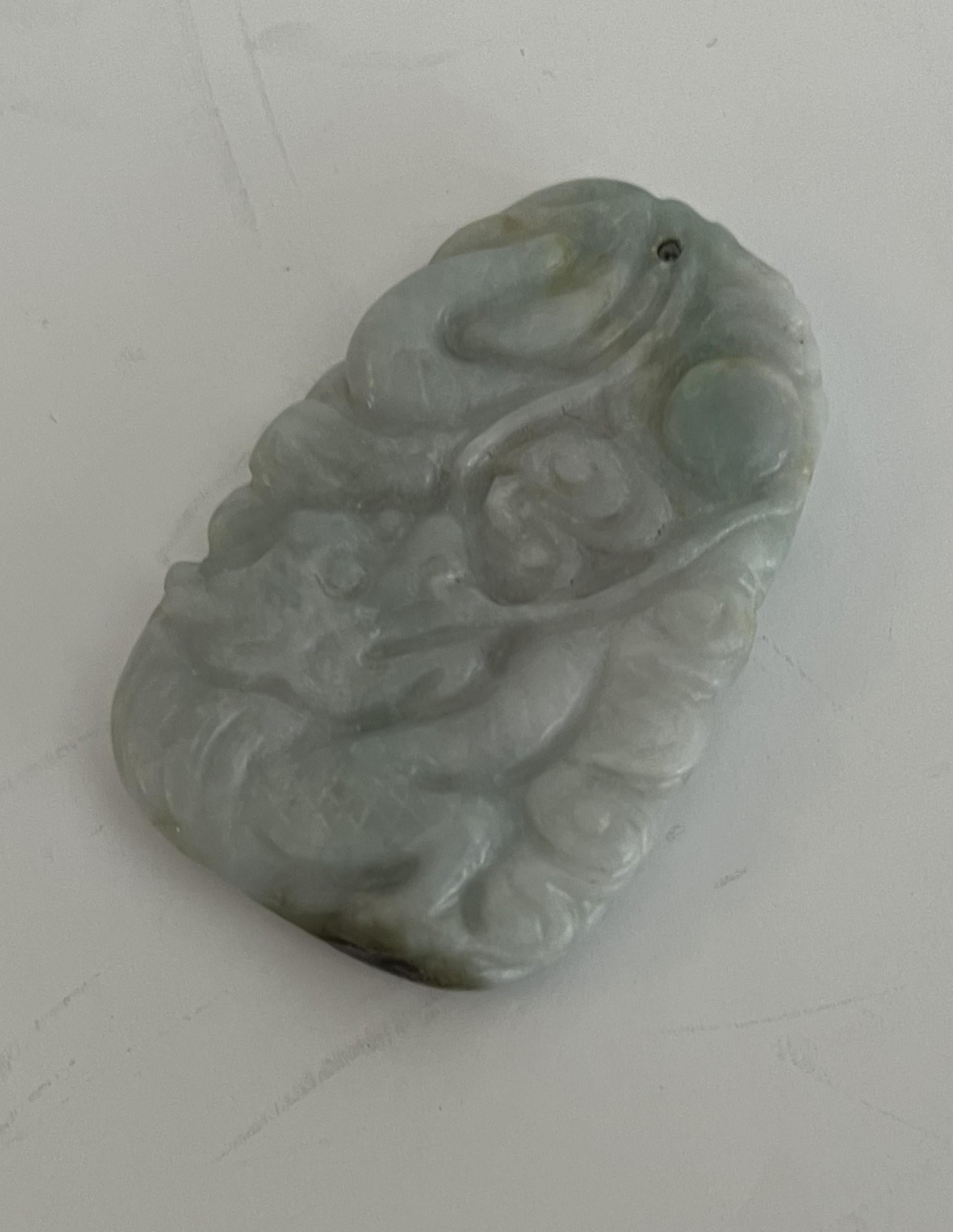 Hand-Carved Chinese Jade Jadeite / Nephrite Pendant finely hand carved dragon, 19th C Qing For Sale
