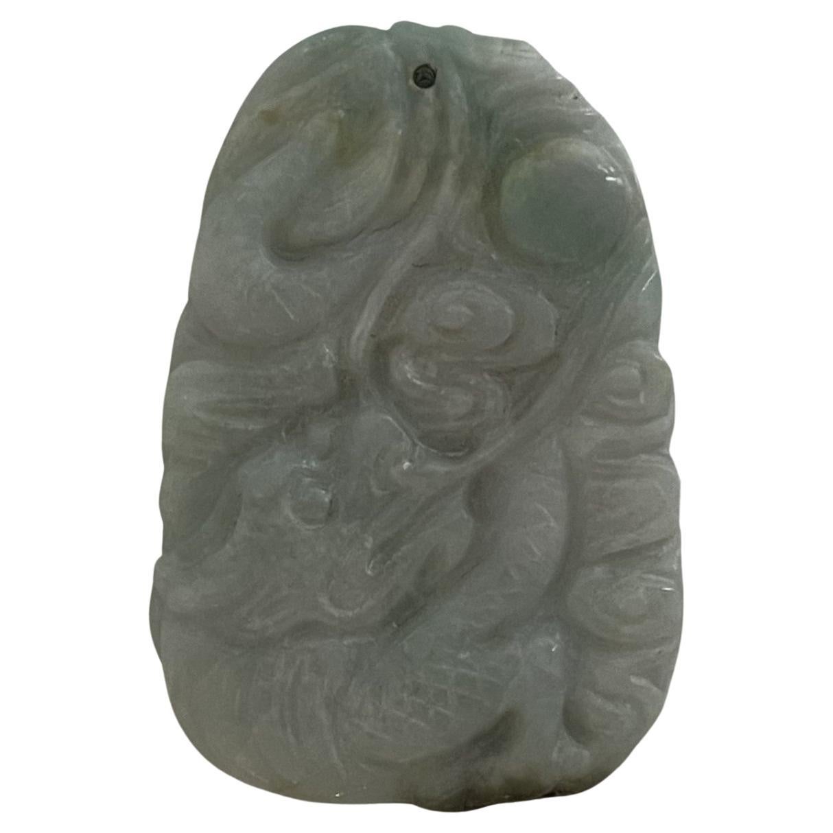 Chinese Jade Jadeite / Nephrite Pendant finely hand carved dragon, 19th C Qing For Sale