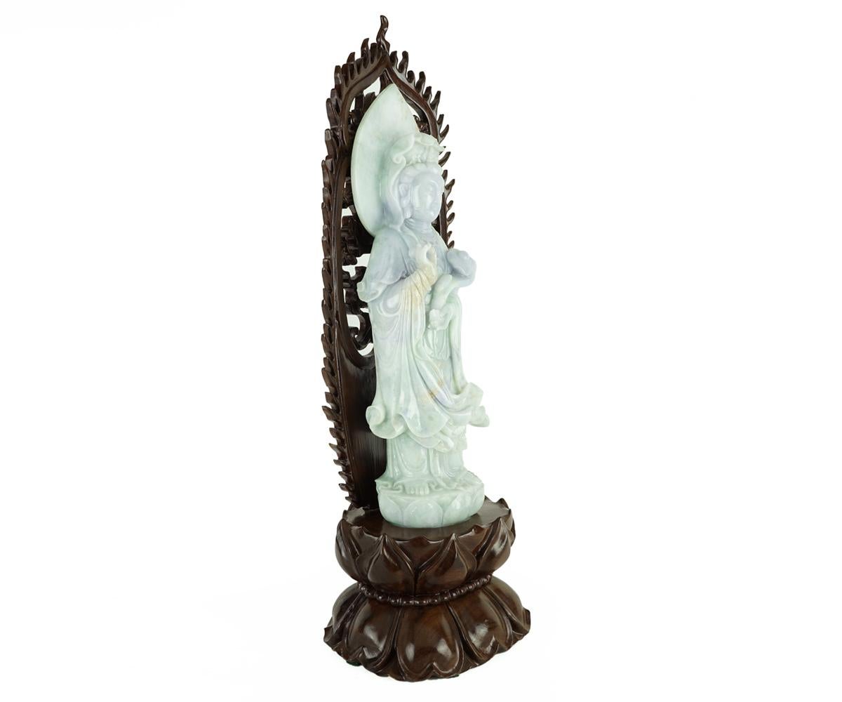Chinese Export Chinese Jade Quan Yin with Rosewood Stand