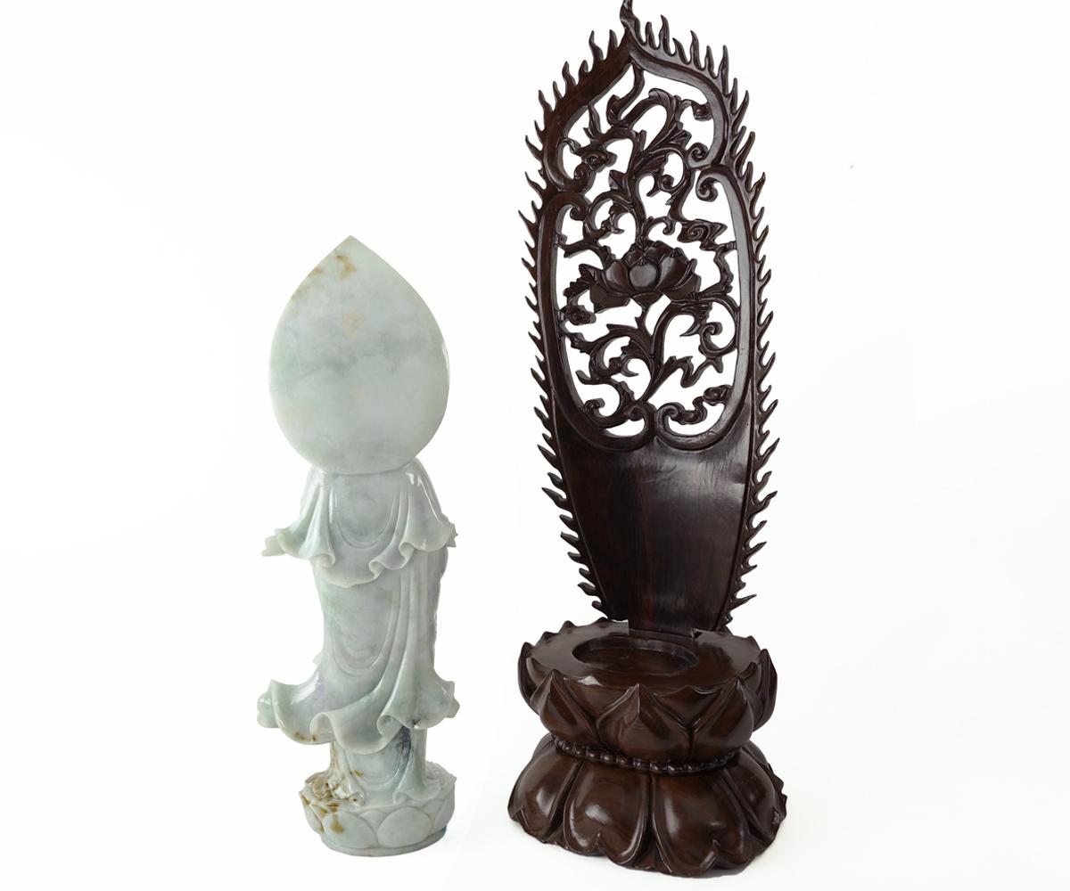 20th Century Chinese Jade Quan Yin with Rosewood Stand