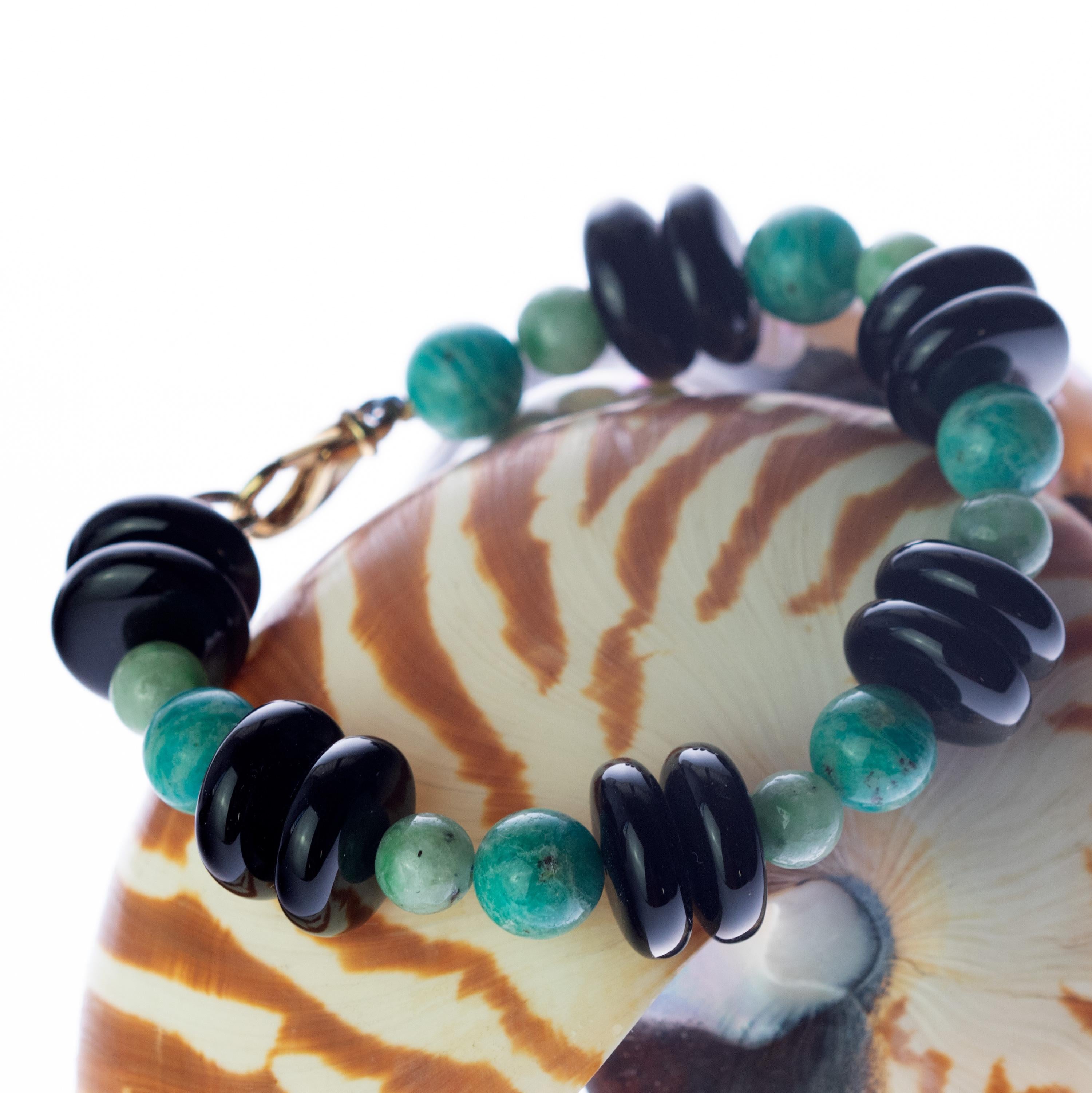 Mixed Cut Chinese Jade Serpentine Amazonite Modern Beaded Handmade Chic Bracelet For Sale