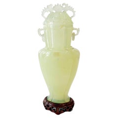 Vintage Chinese Jade Vase with Lid and Base from the 1950s