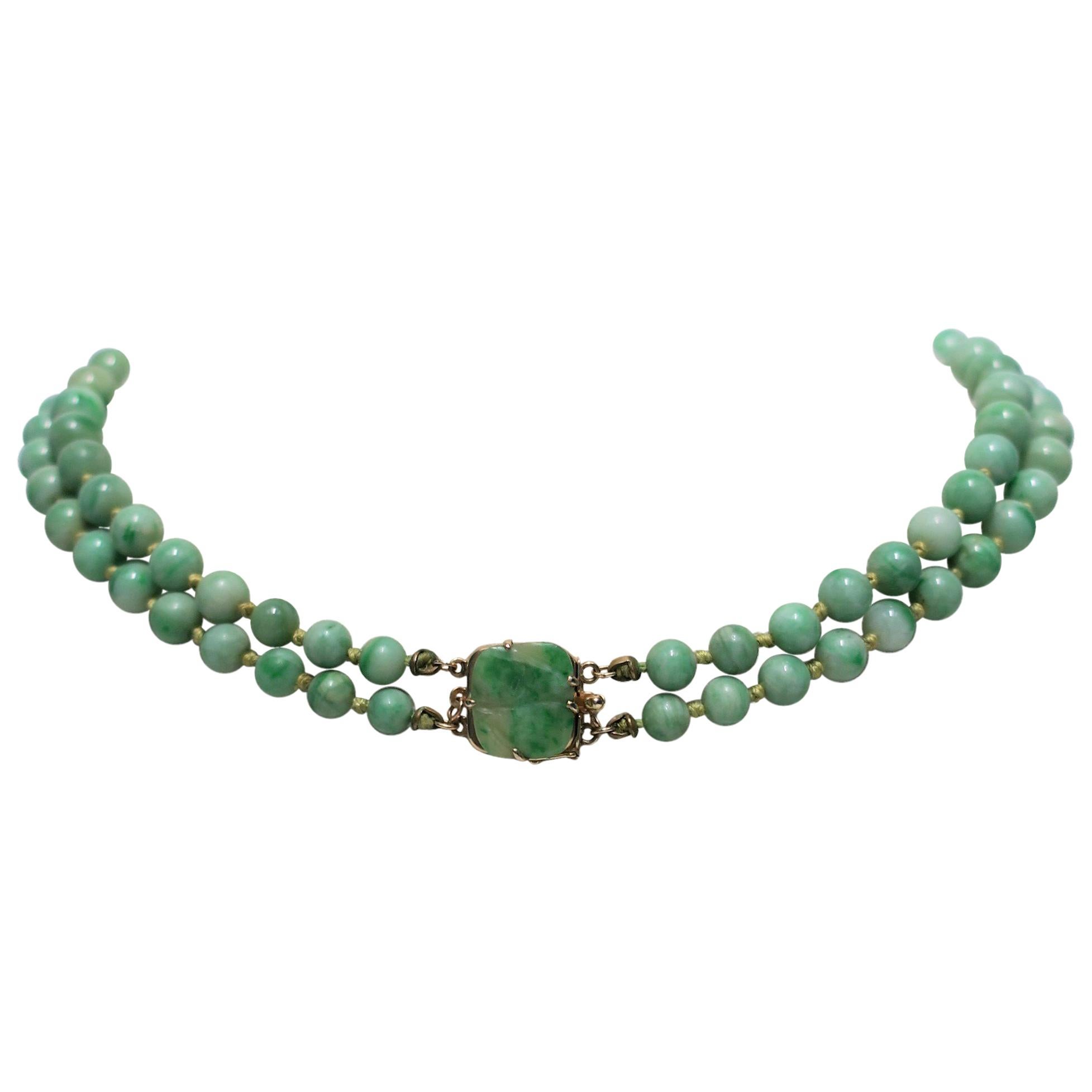 Chinese Jadeite and Gold Necklace, circa 1940s